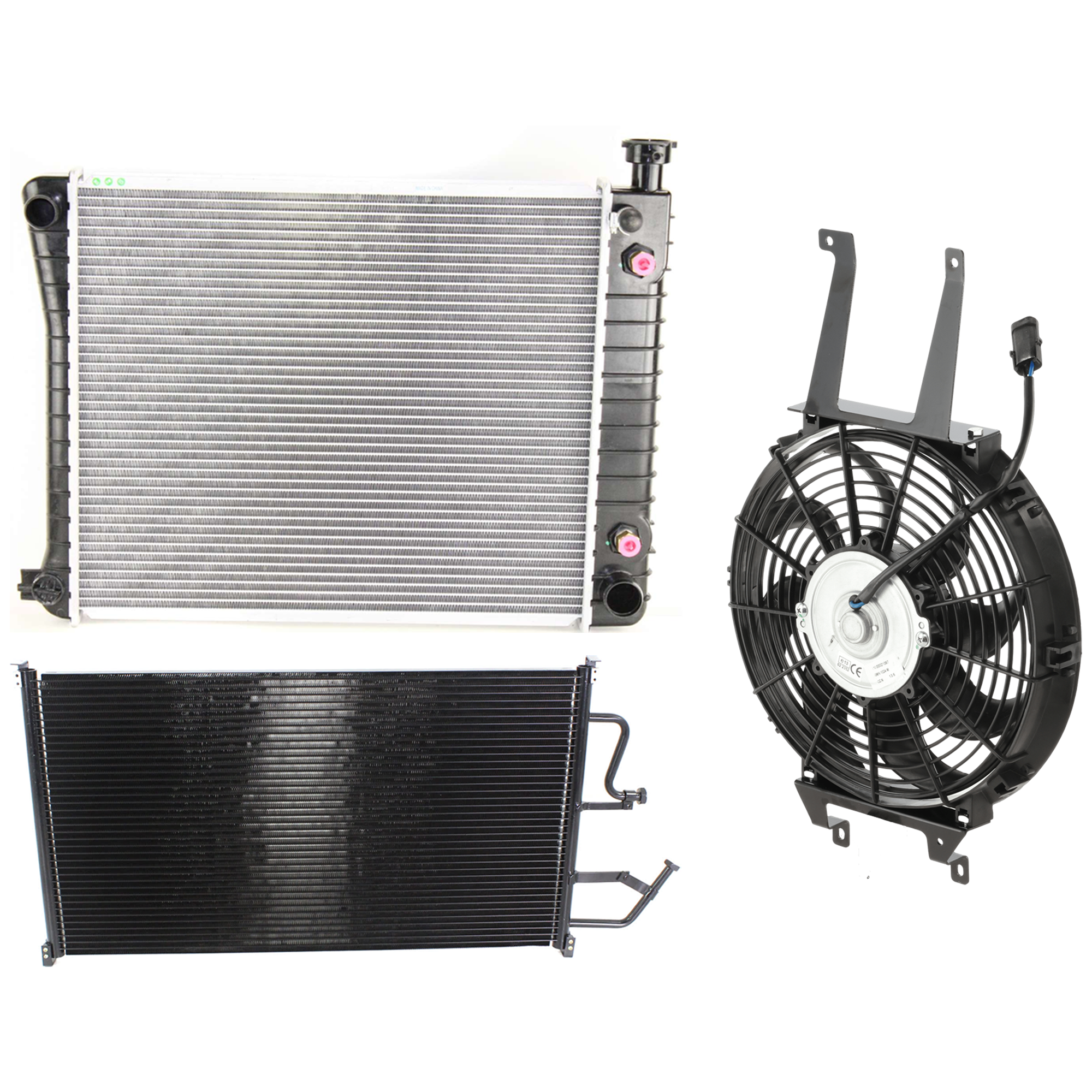 AM C K FULL SIZE P U 88-93 A C CONDENSER RADIATOR COOLING FAN KIT 3 pc kit 4.3L Eng. 6 Cyl. SKU KIT 081024-38 Partslink GM3030167 GM3113114 GM3010250 OEM 52469067-15717423-52467213