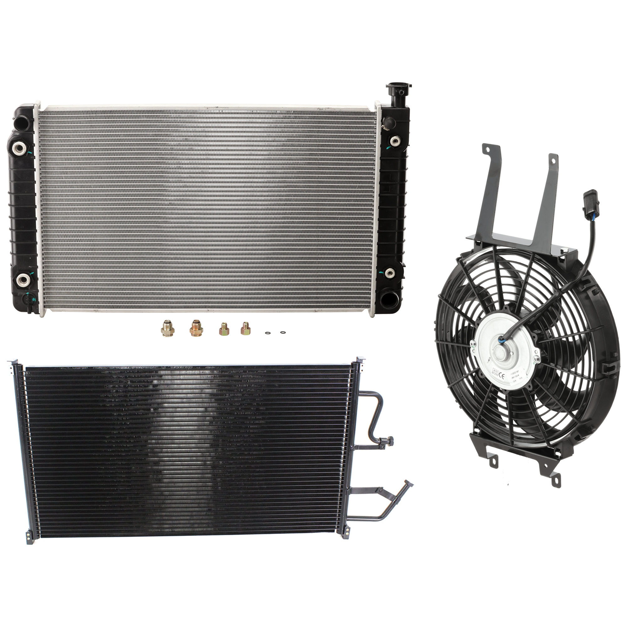 AM C K FULL SIZE P U 88-93 A C CONDENSER RADIATOR COOLING FAN KIT 3 pc kit 5.0L 5.7L Eng. 8 Cyl. SKU KIT 081024-40 Partslink GM3030167 GM3113114 GM3010234 OEM 524-690-671-571-742-000-000-000