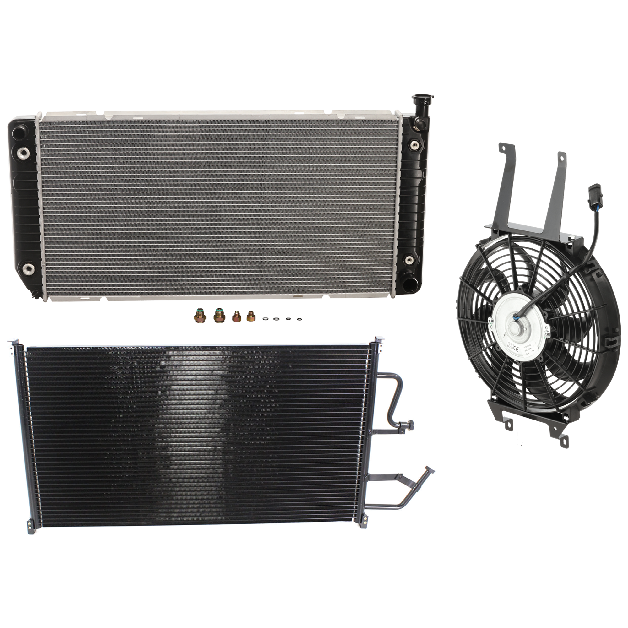 AM C K FULL SIZE P U 88-93 A C CONDENSER RADIATOR COOLING FAN KIT 3 pc kit 5.7L 7.4L Eng. 8 Cyl. SKU KIT 081024-41 Partslink GM3030167 GM3113114 GM3010232 OEM 52469067-15717423-52478818