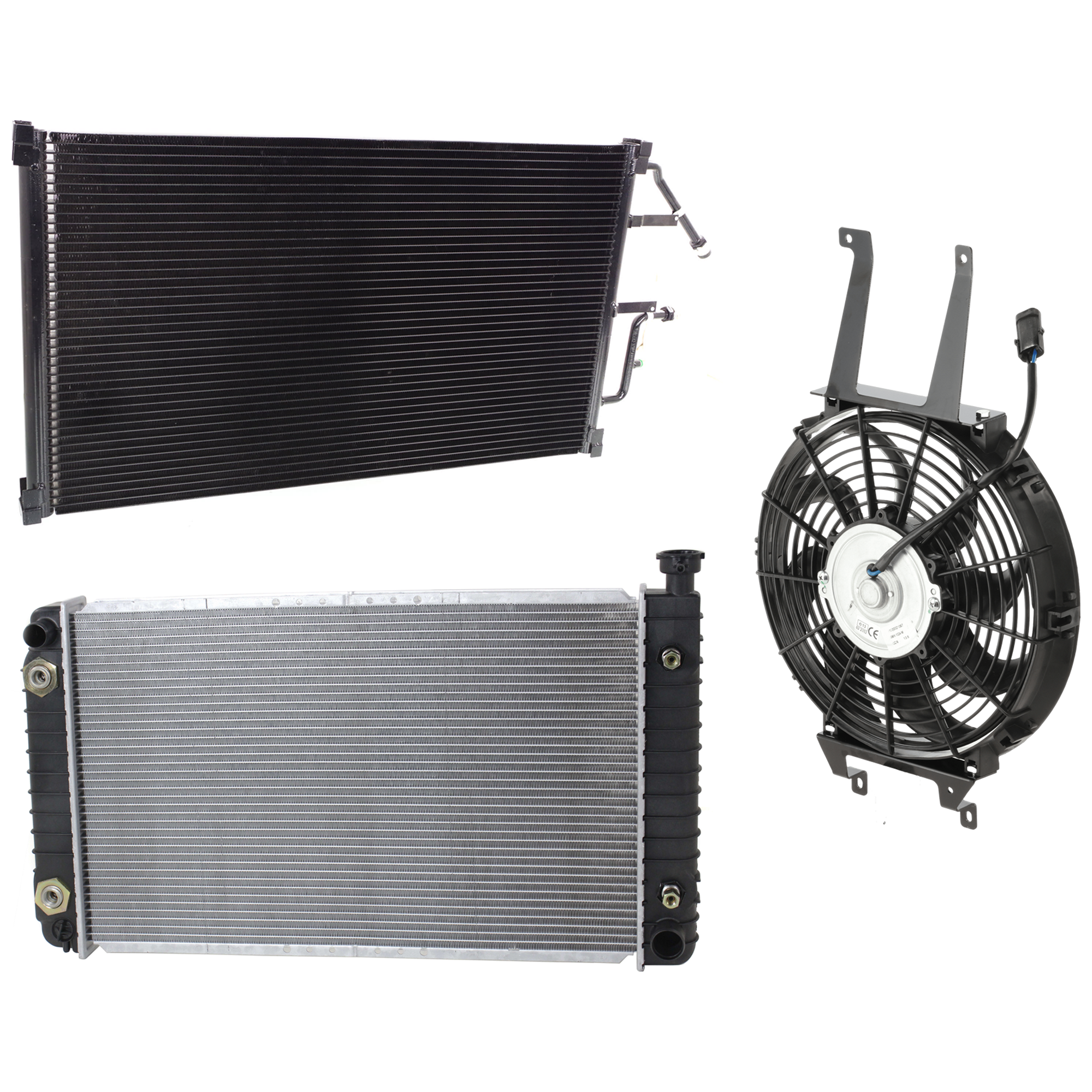 AM C K FULL SIZE P U 96-98 A C CONDENSER RADIATOR COOLING FAN KIT 3 pc kit 4.3L 5.0L Eng. 6 and 8 Cyl. SKU KIT 081024-47 Partslink GM3030158 GM3113114 GM3010260 OEM 524-587-191-571-742-000-000-000