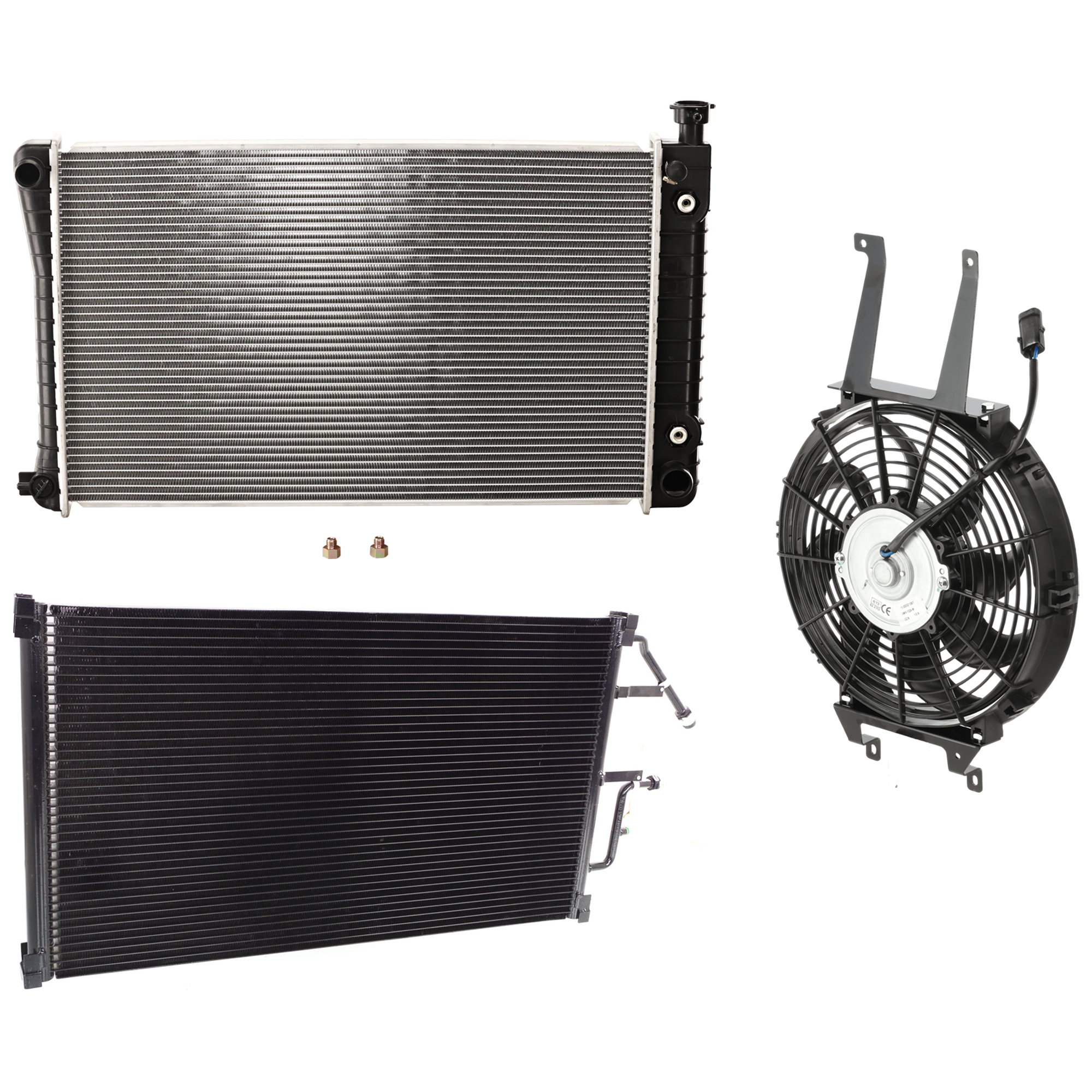 AM C K FULL SIZE P U 94-95 A C CONDENSER RADIATOR COOLING FAN KIT 3 pc kit 4.3L 5.0L 5.7L Eng. 6 and 8 Cyl. SKU KIT 081024-48 Partslink GM3030158 GM3113114 GM3010257 OEM 52458719-15717423-52489379