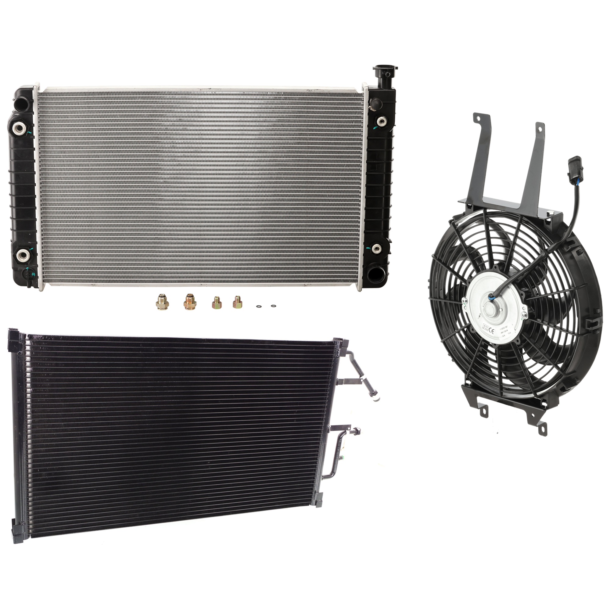 AM C K FULL SIZE P U 94-95 A C CONDENSER RADIATOR COOLING FAN KIT 3 pc kit 4.3L 5.0L 5.7L Eng. 6 and 8 Cyl. SKU KIT 081024-49 Partslink GM3030158 GM3113114 GM3010234 OEM 524-587-191-571-742-000-000-000
