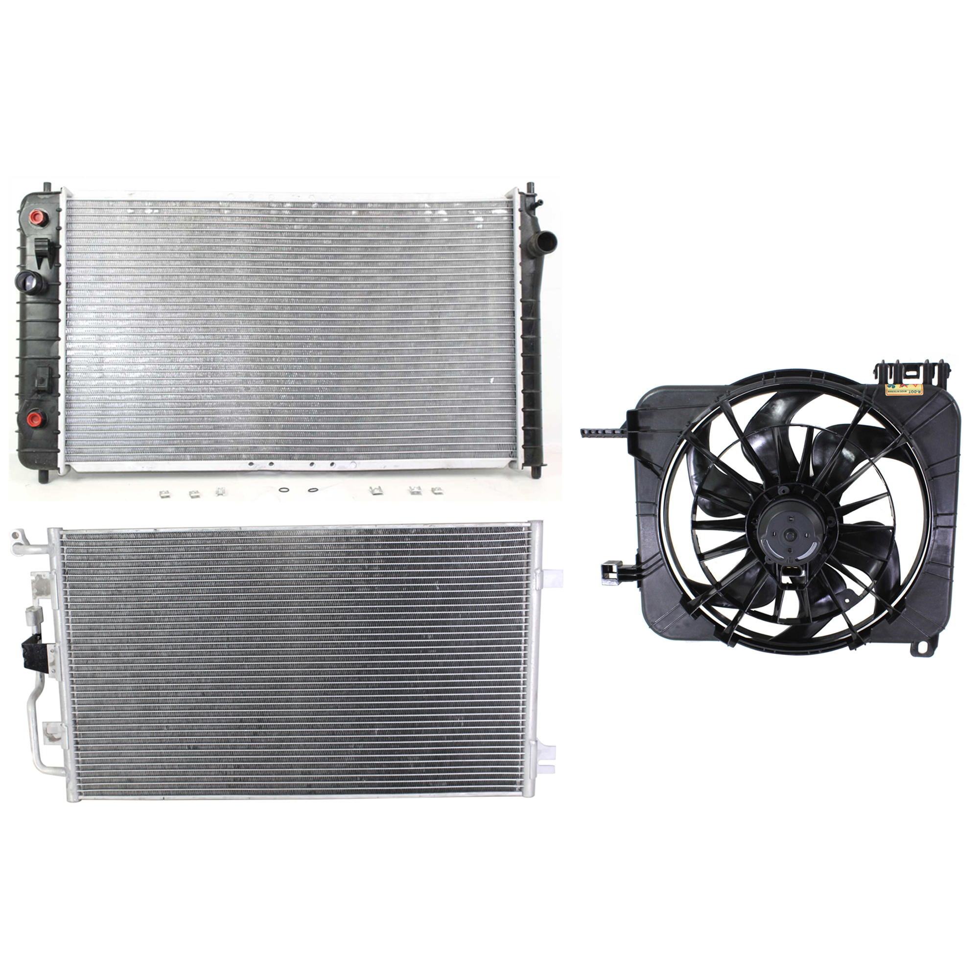 AM CAVALIER SUNFIRE 02-03 A C CONDENSER RADIATOR COOLING FAN KIT 3 pc kit 2.2L Eng. 4 Cyl. SKU KIT 081024-51 Partslink GM3030137 GM3115106 GM3010416 OEM 52494197-22645919-89018531
