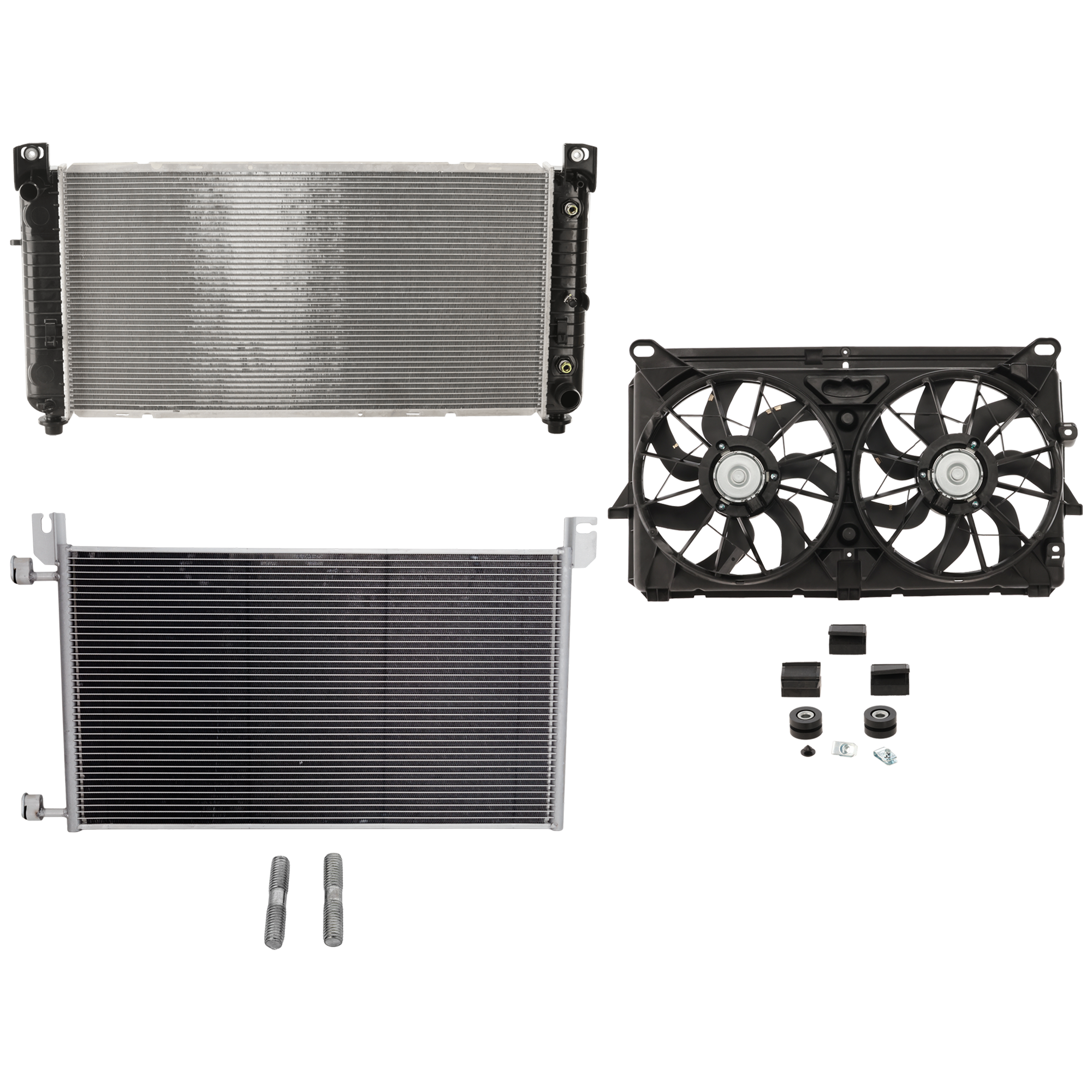 AM SILVERADO SIERRA 1500-07-13 A C CONDENSER RADIATOR COOLING FAN KIT 3 pc kit 4.3L 4.8L 5.3L Eng. 6 and 8 Cyl. SKU KIT 081024-60 Partslink GM3030162 GM3115211 GM3010275 OEM 20913751-15780788 PFM 22840117