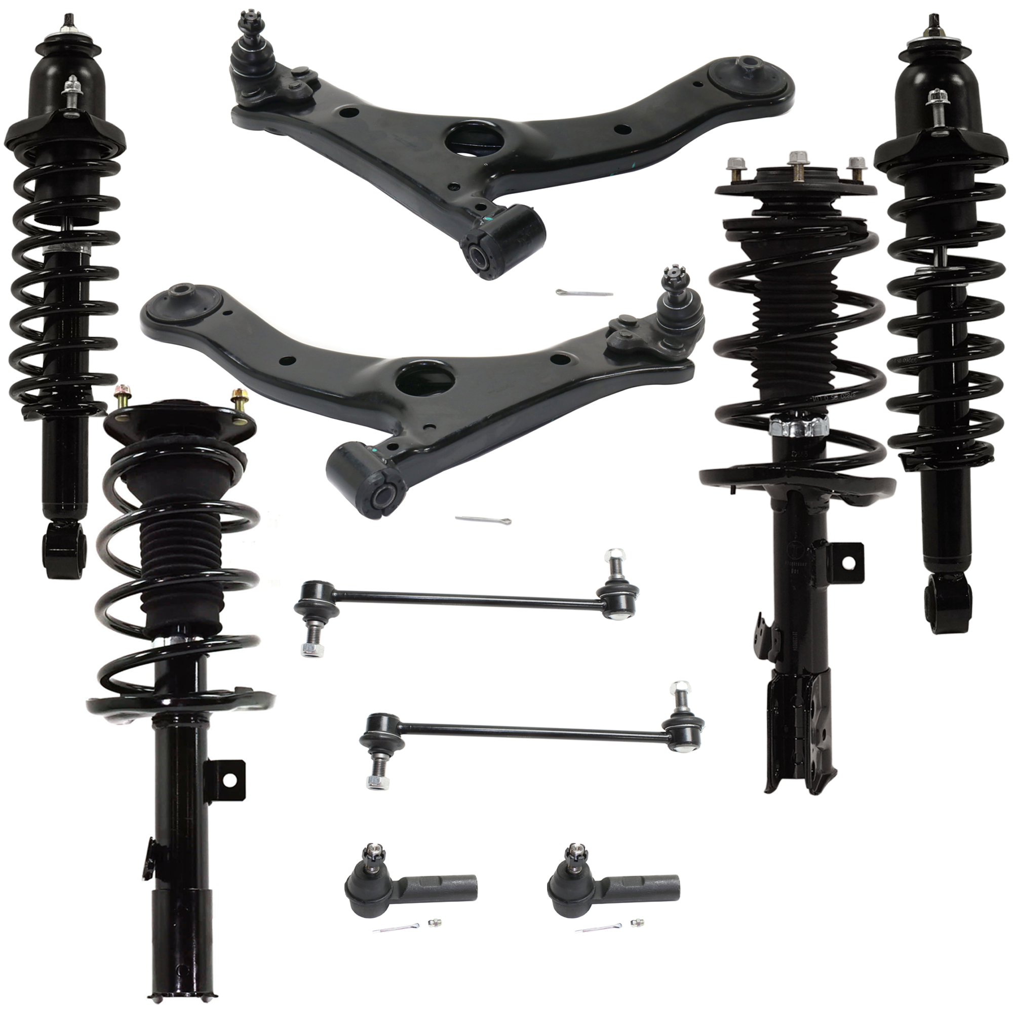 AM COROLLA 14-19 FRONT AND REAR FULLY LOADED STRUT RH AND LH 10 pc kit with Control Arm Tie Rod End and Sway Bar Link SKU KIT 081324 C109 Partslink TO4522101 OEM 485108Z298-172989 SR4478-13337