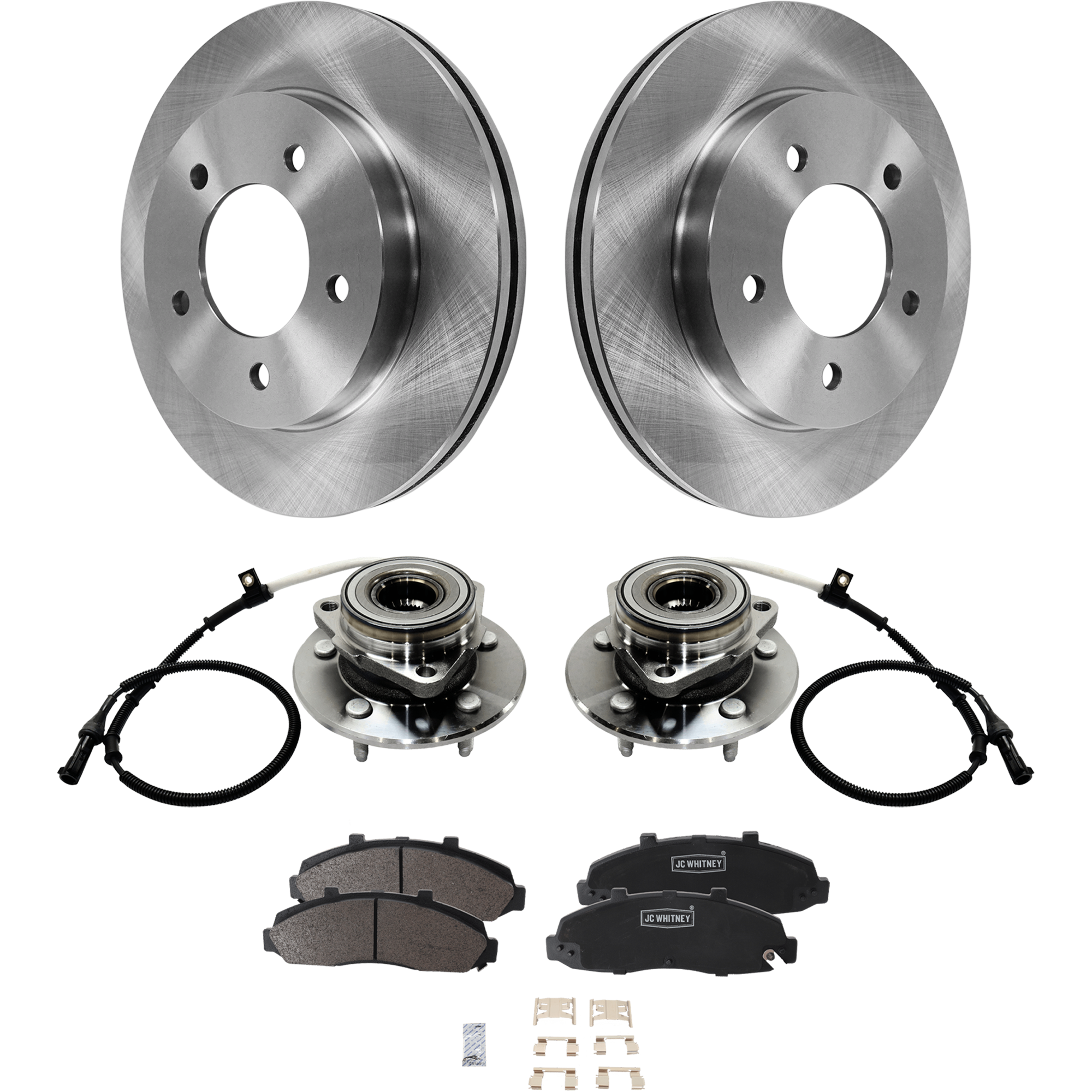 AM F 150 PICKUP 97-00 FRONT HUB ASSEMBLY RH AND LH 5 pc Kit M12 x 1.75 in. Stud Size 5 x 5.31 in. Bolt Pattern 4 Wheel ABS 4WD with Brake Discs and Brake Pad Set SKU KIT 081324 C1190 OEM XL3Z1104AD F65Z1125AC F65Z2001
