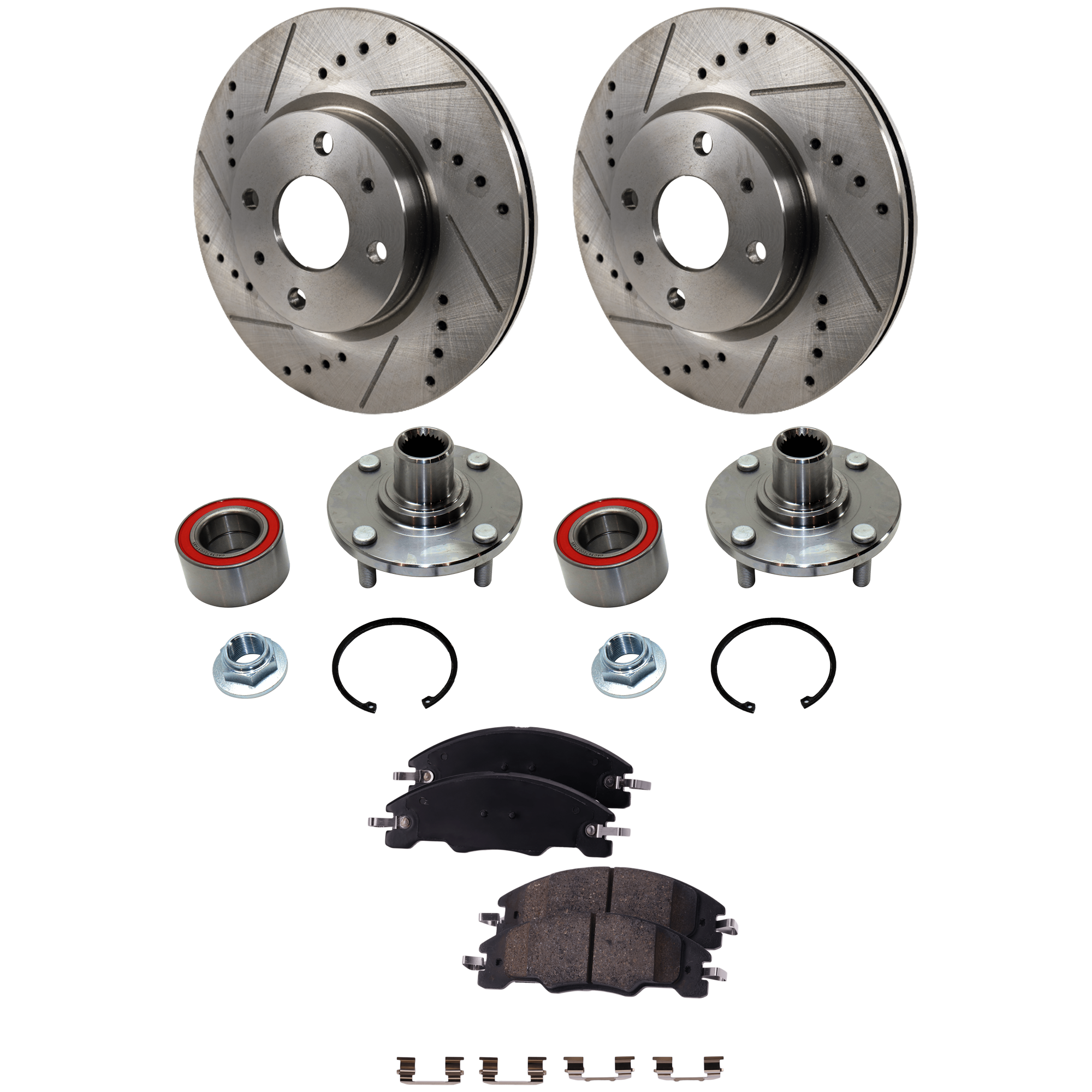 AM FOCUS 08-11 FRONT BRAKE DISC AND PAD KIT 2 Wheel Set with Wheel Hub SKU KIT 081324 C1194 OEM 42257-54161-850040-900580-1216