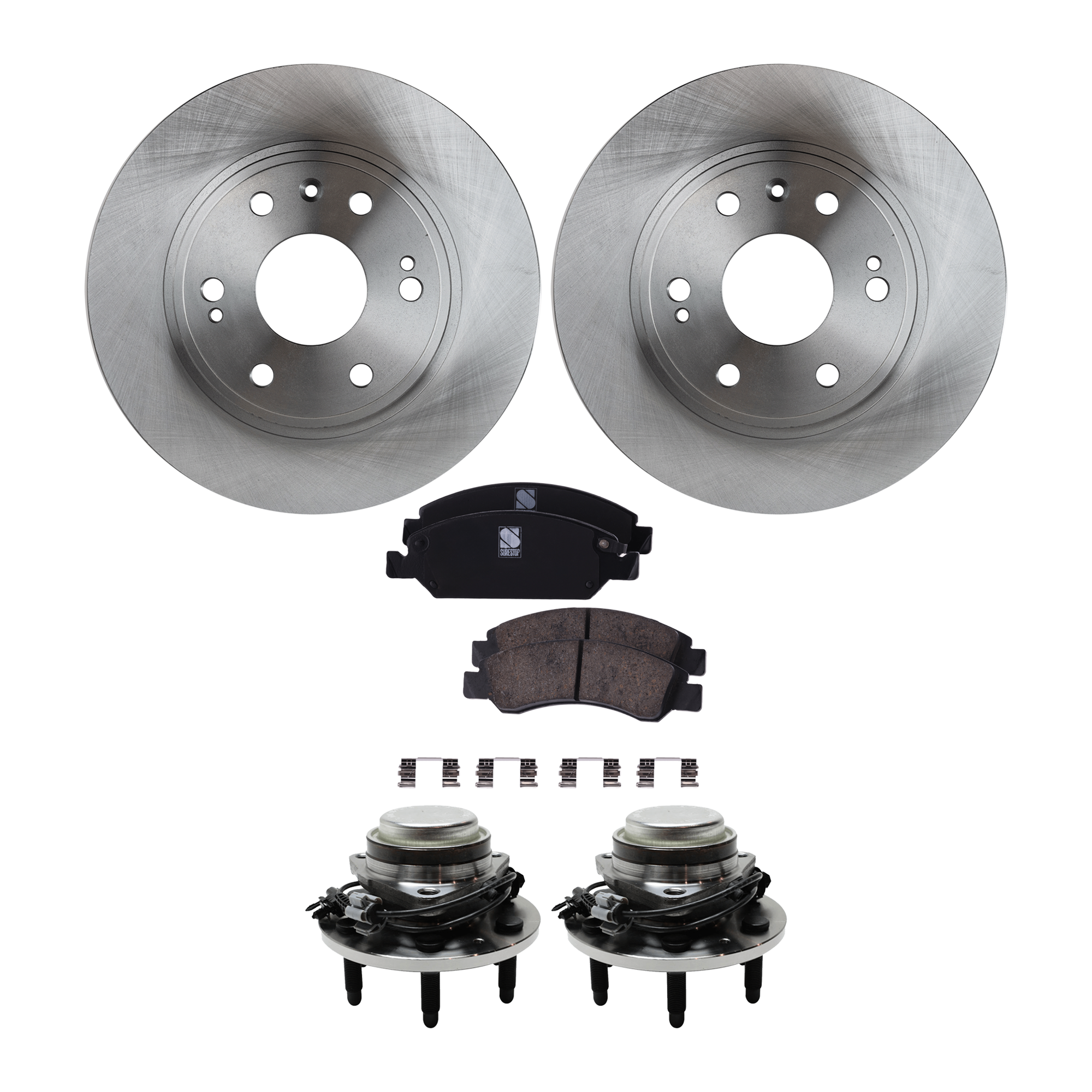 AM SILVERADO SIERRA 1500-07-13 FRONT HUB ASSEMBLY RH AND LH 6 pc Kit 6 Studs RWD w Bearing and Sensor w Brake Disc and Brake Pad Set SKU KIT 081324 C1203 OEM 22841380-88963556-19257667-227