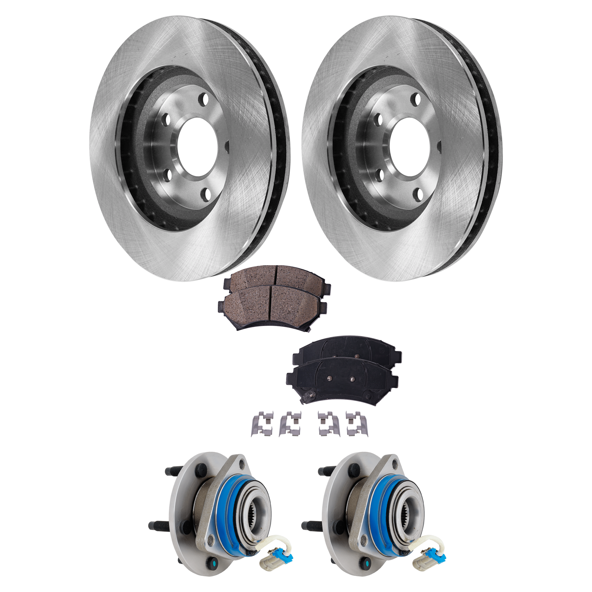 AM IMPALA 00-01 FRONT HUB ASSEMBLY RH=LH 5 pc Kit with Brake Disc and Brake Pad Set SKU KIT 081324 C1205 OEM 12429204-18021015-18024961-180