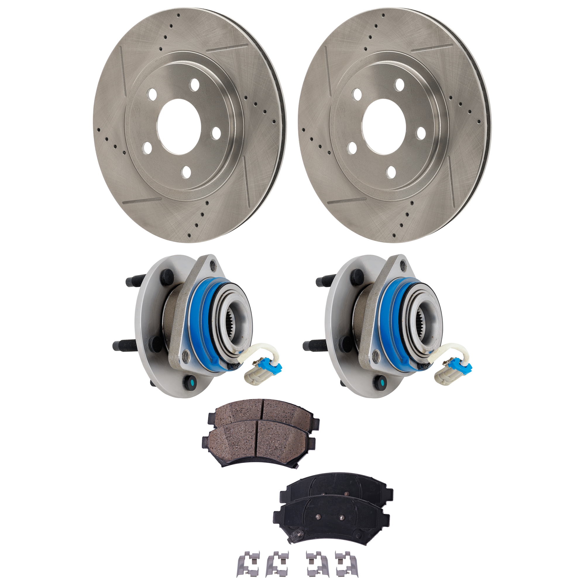 AM IMPALA 00-01 FRONT BRAKE DISC AND PAD KIT 6 pc Kit with Wheel Hub SKU KIT 081324 C1206 OEM 19902-55034-56641-65935-101703