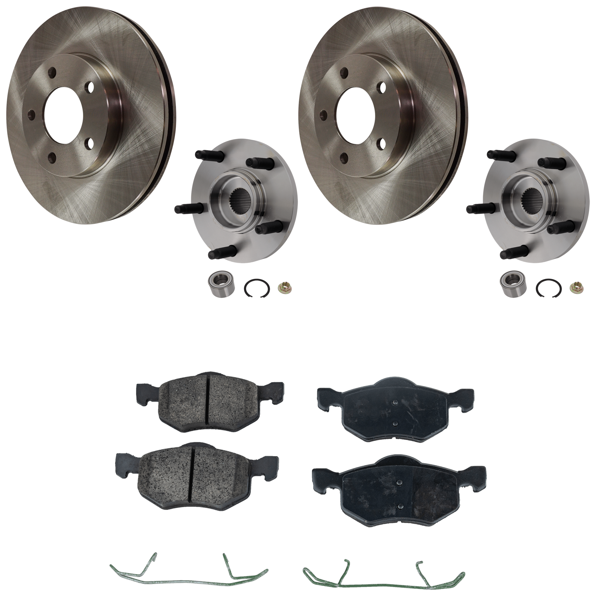 AM ESCAPE 01-07 FRONT HUB ASSEMBLY RH=LH 6 pc Kit with Brake Disc and Brake Pad Set SKU KIT 081324 C1209 OEM 8L8Z1104A YL8Z1125BA E1003325X