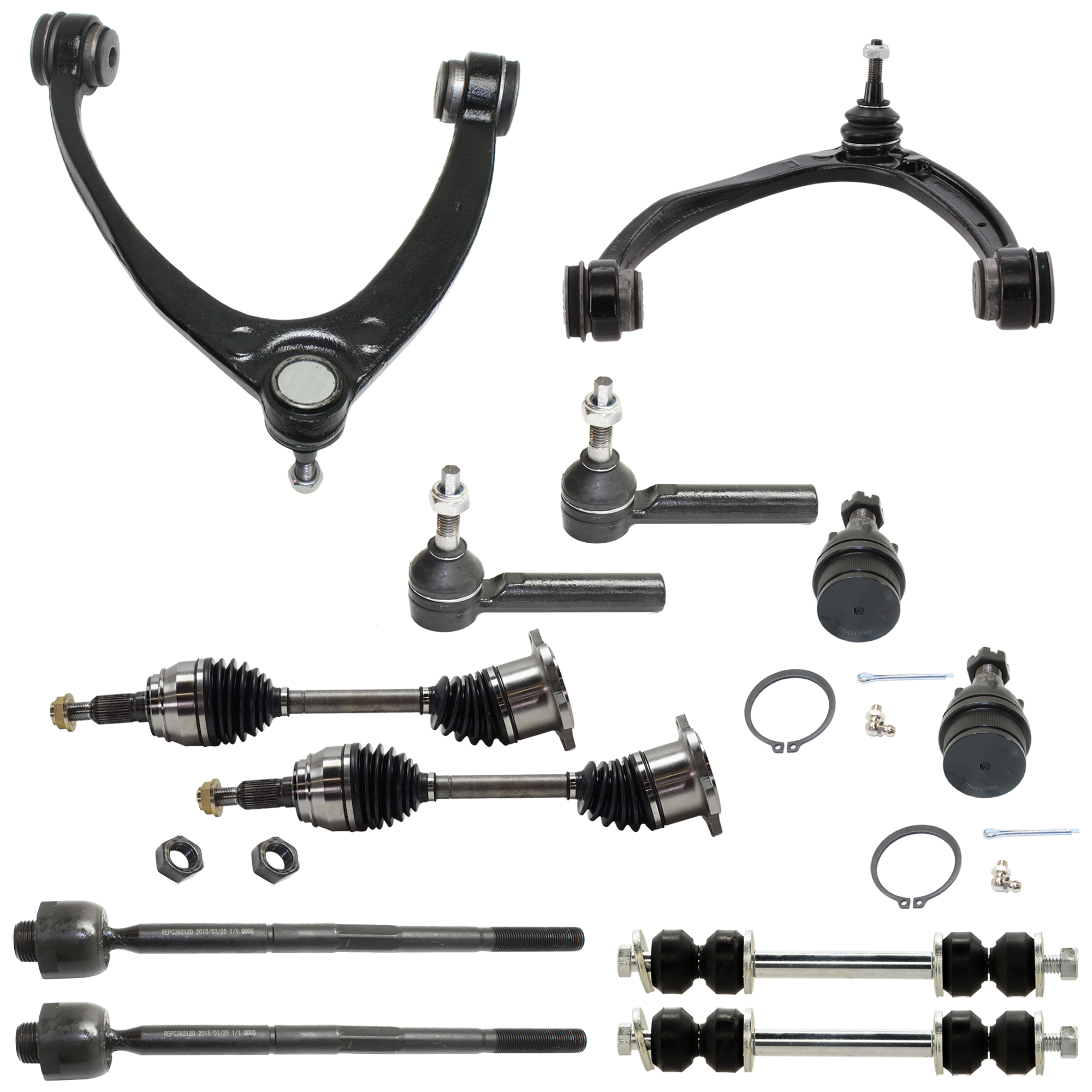 AM SUBURBAN 1500-07-14 FRONT SUSPENSION KIT RH AND LH 12 pc Kit with Control Arm Tie Rod End Ball Joint and Sway Bar Link SKU KIT 081324 C120 OEM 104327-2601528-5051272-1247281
