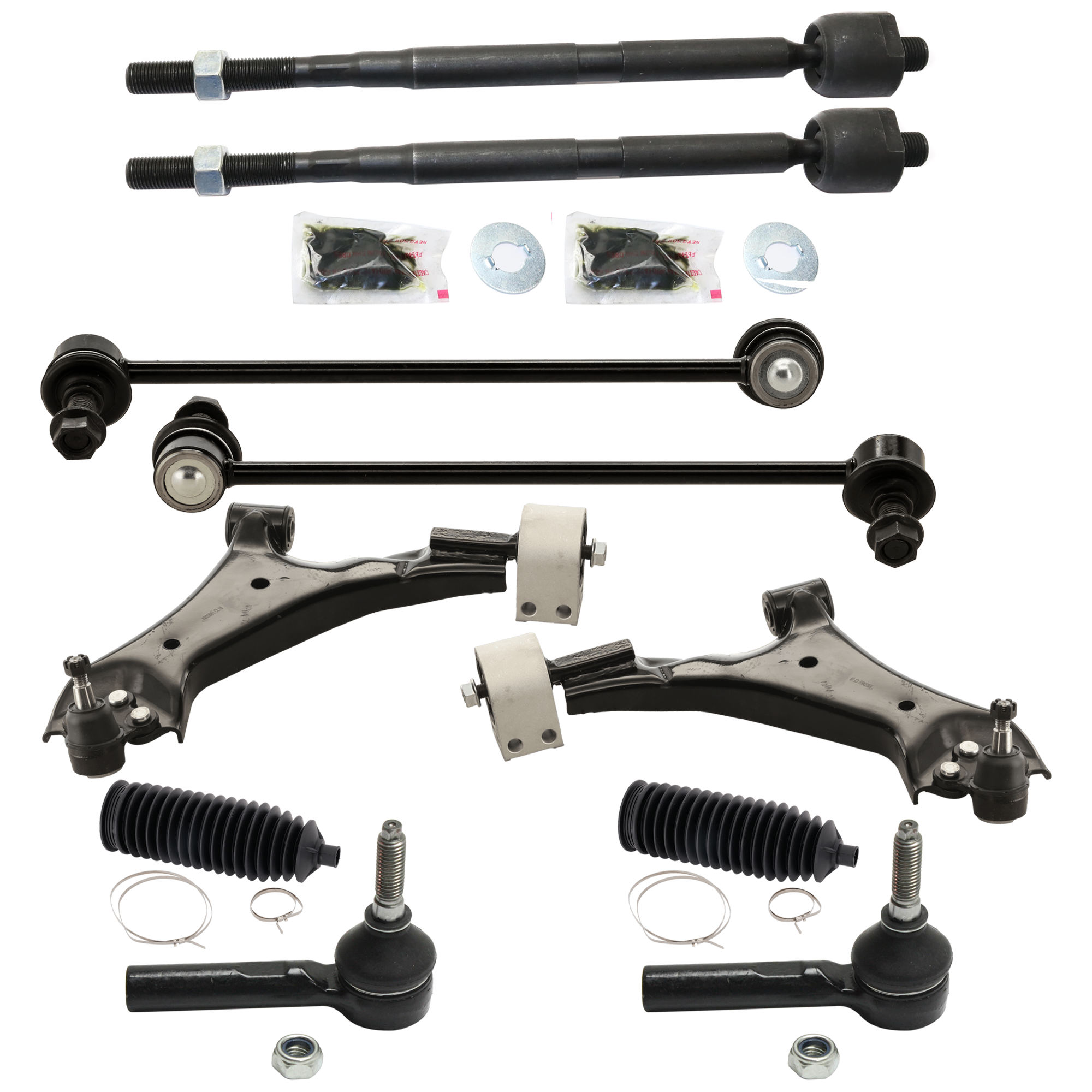 AM VUE 08-09 FRONT CONTROL ARM RH AND LH Inner and Outer Lower w ball joint s 10 pc Kit with Steering Rack Boot Sway Bar Link and Tie Rod End SKU KIT 081324 C121 OEM 25848405-25851969-25848406