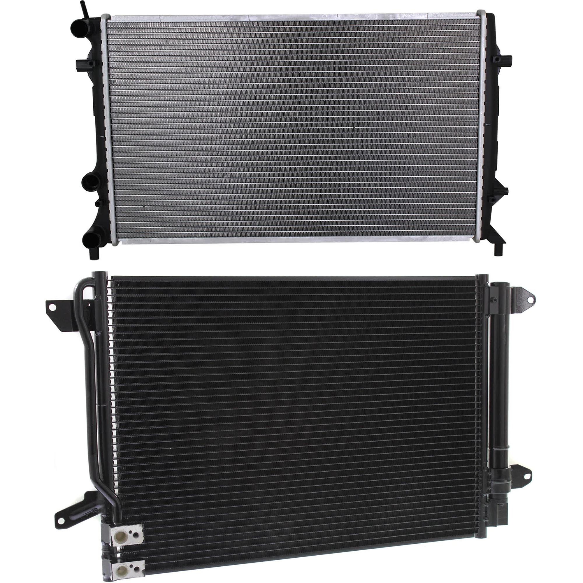 AM BEETLE 12-14 JETTA 11-15 RADIATOR 2 pc kit Aluminum Core 2.5L JETTA 2.0L Auto Trans 4.0-5.0 Cyl. 1 Row Core SKU KIT 081324 C1378 Partslink VW3010158 VW3030132 OEM 5C0121251E 5C0816411