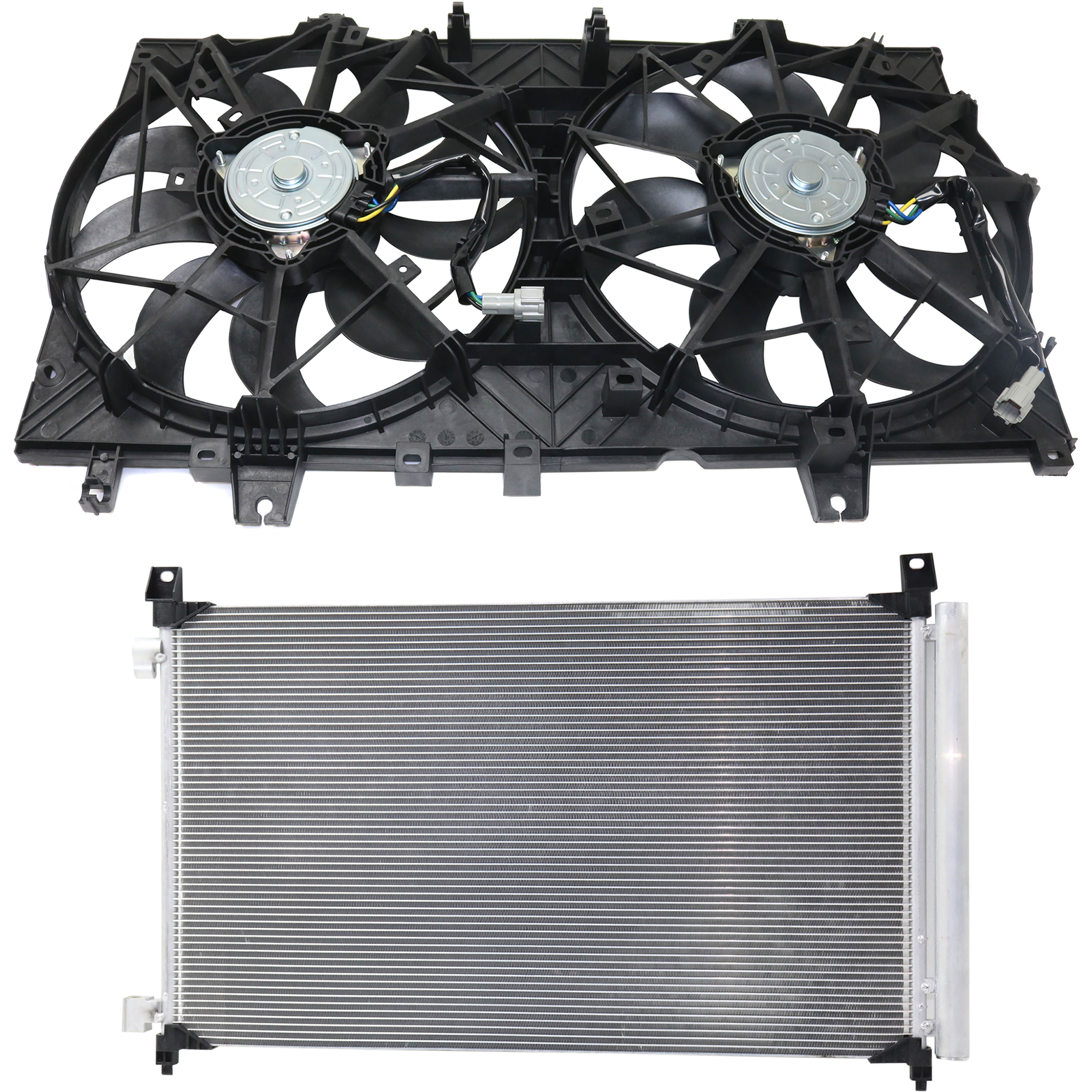 AM ROGUE 14-20 RADIATOR FAN ASSEMBLY 2 pc Kit Dual fan with A C Condenser and Radiator Fan SKU KIT 081324 C1381 Partslink NI3115150 NI3030175 OEM 214814BA0A 92100ABA3A