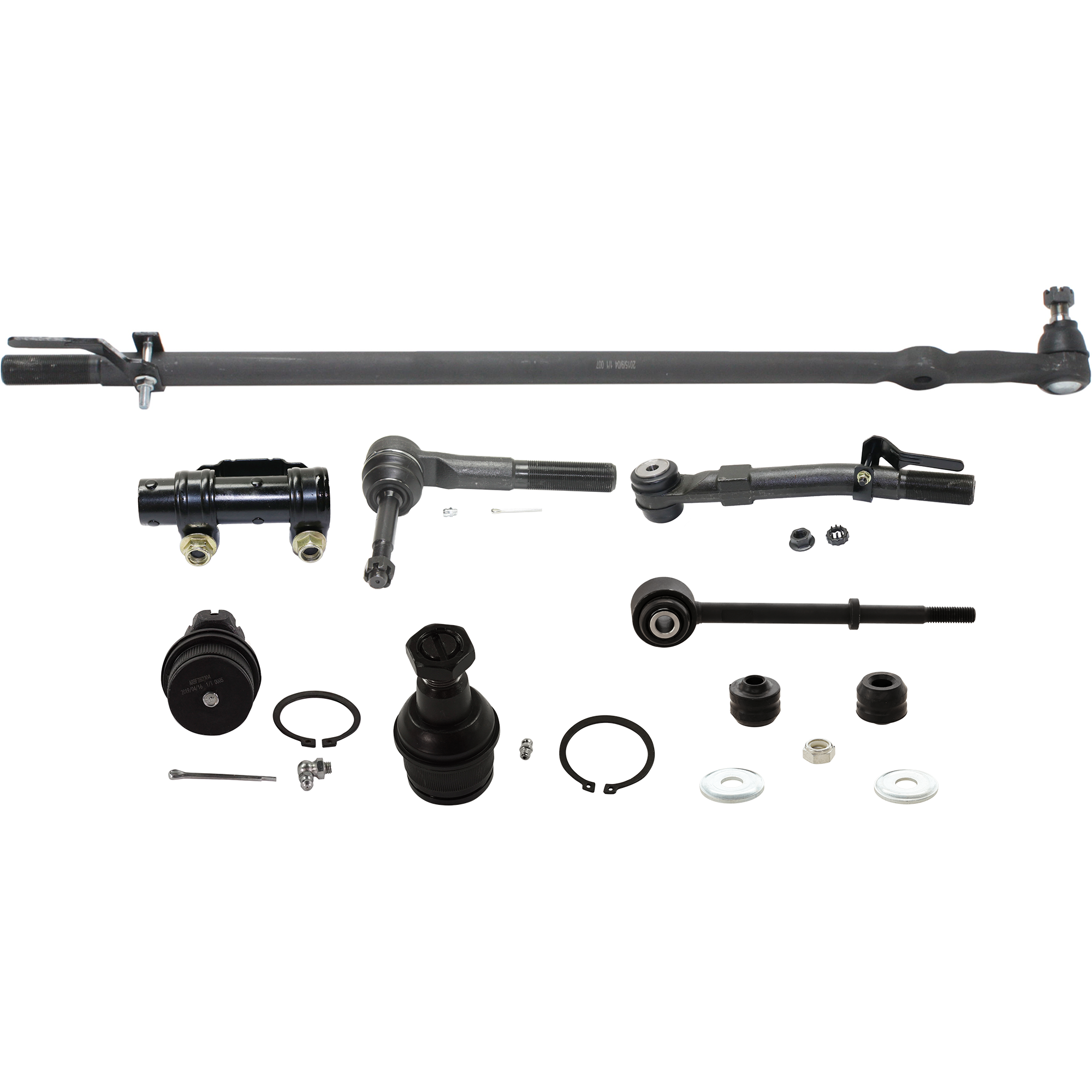 AM F 250 F 350 SUPER DUTY 05-07 DRAG LINK 7 pc Kit with Ball Joint Drag Link Sway Bar Link Tie Rod Adjusting Sleeve and Tie Rod End SKU KIT 081324 C149 OEM 2696117-4101095-4101095B 45