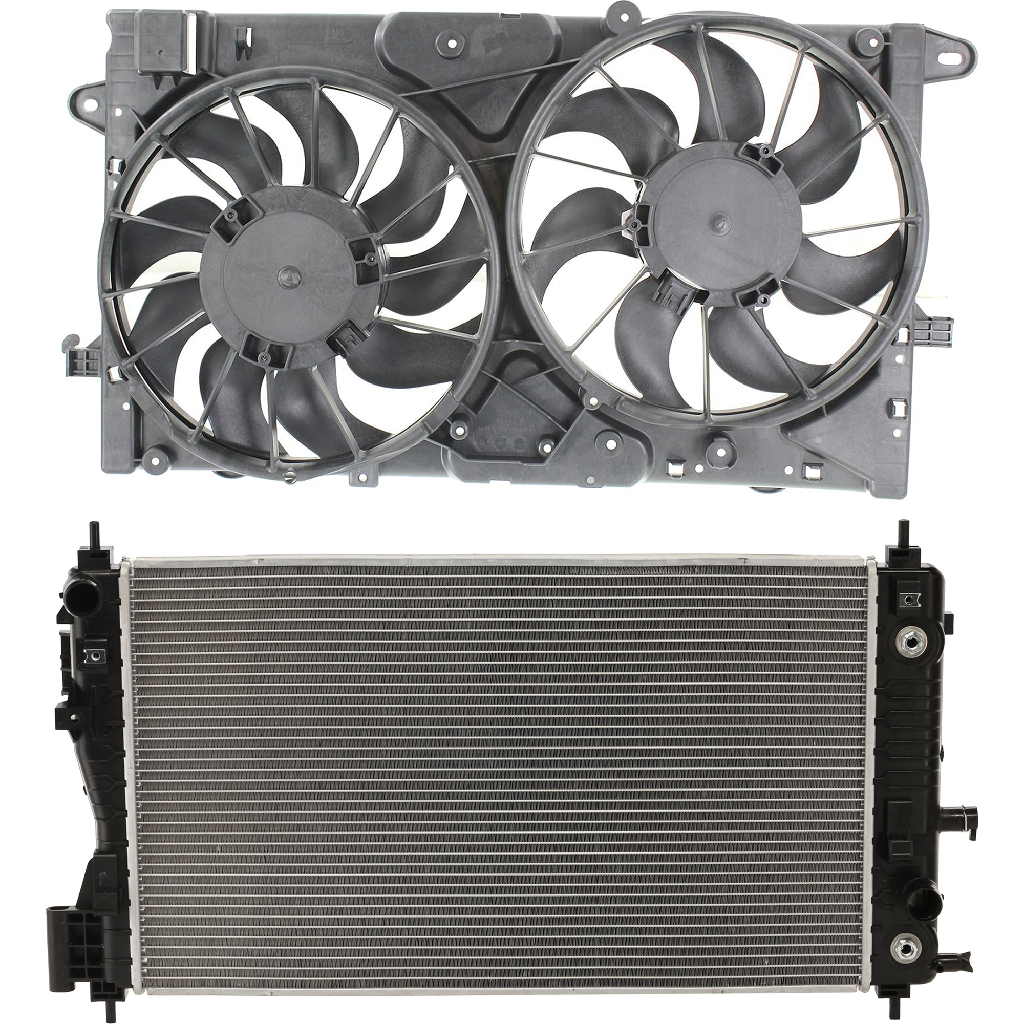 AM IMPALA 14-19 REGAL 14-17 RADIATOR FAN ASSEMBLY 2 pc Kit Dual fan with Radiator and Radiator Fan SKU KIT 081324 C1570 Partslink GM3115249 GM3010553 GM3010551 GM3010590 OEM 23131503-20979495 PFM 20979496