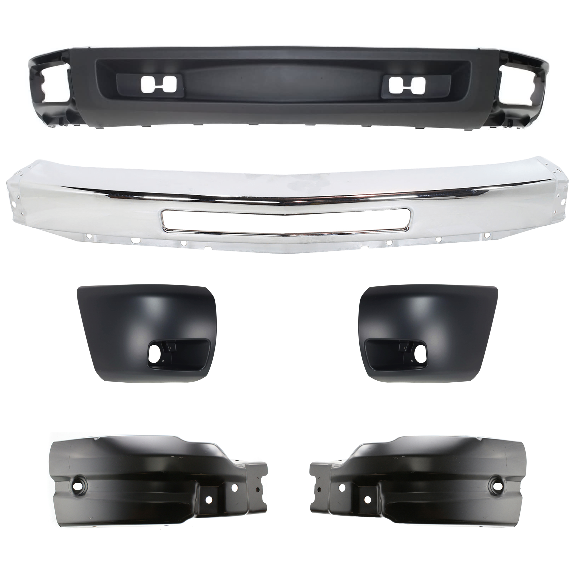AM SILVERADO 1500-09-13 FRONT BUMPER 6 pc kit w Valance and Bumper End SKU KIT 081324 C202 Partslink GM1002831 GM1004148 GM1005148 GM1005147 GM1004147 GM1092192 OEM 15941850-22737638-22737639-158
