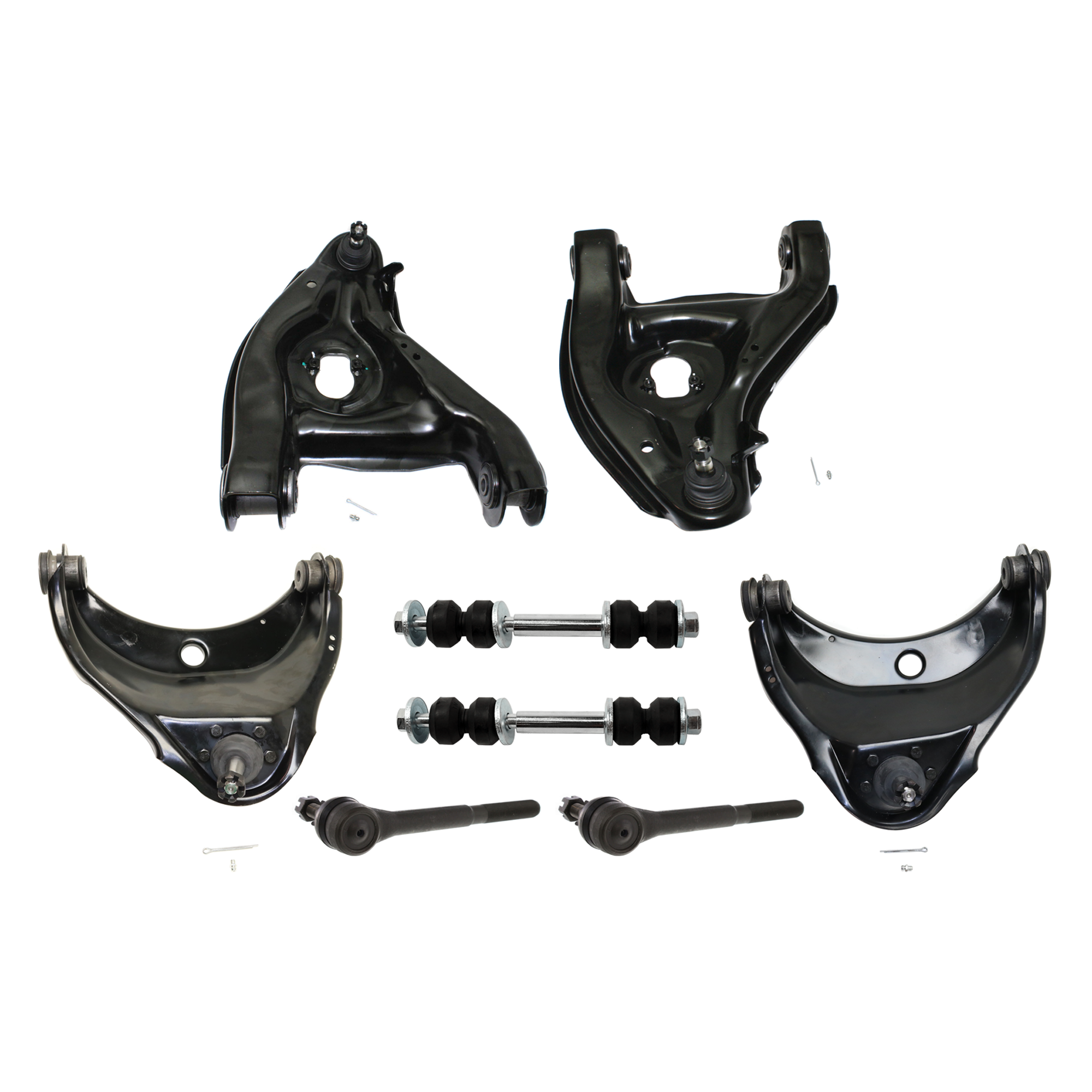 AM C2500-88-00 FRONT CONTROL ARM RH AND LH Inner and Outer Lower w ball joint s 8 pc Kit with Tie Rod End and Sway Bar Link SKU KIT 081324 C203 OEM 12361035-12361036-15665554