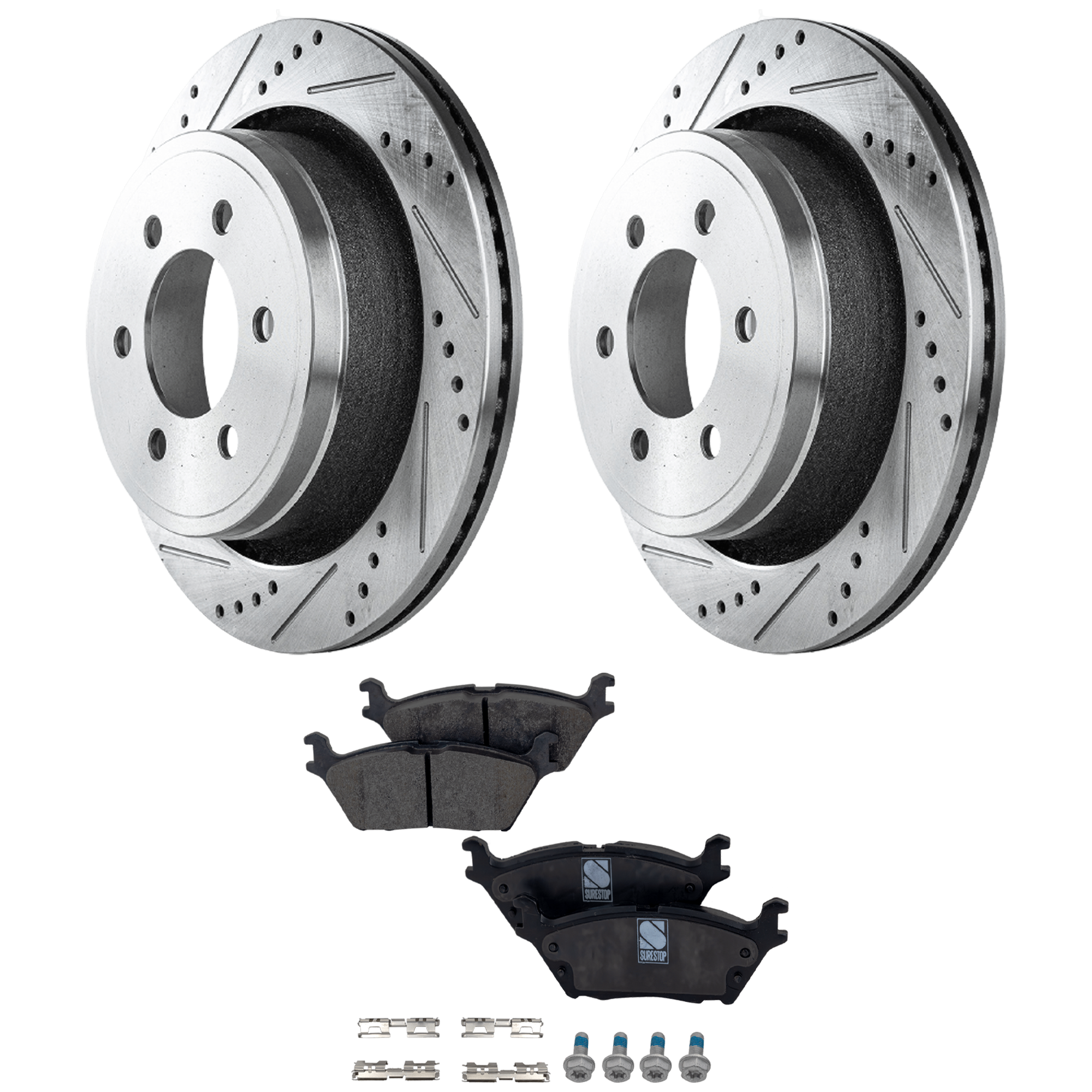 AM F 150-15-20 REAR BRAKE DISC AND PAD KIT 2 Wheel Set SKU KIT 081324 C2074 OEM 42281-850309-60054220-680976R