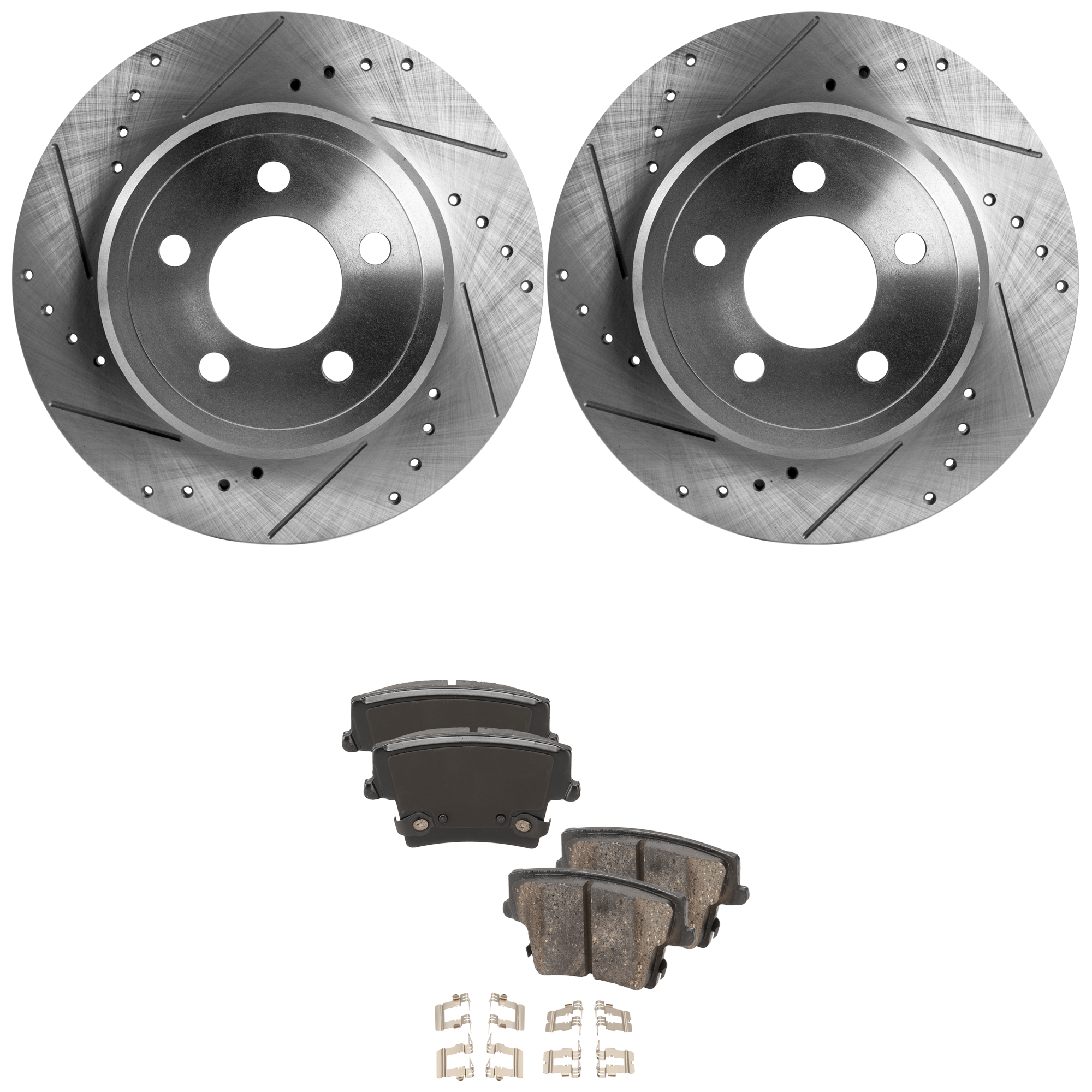 AM CHARGER 06-22 REAR BRAKE DISC AND PAD KIT Cross drilled and Slotted 2 Wheel Set 5 Lugs Cross drilled and Slotted SKU KIT 081324 C2091 OEM 53021-780254-60039016-2AMV9208