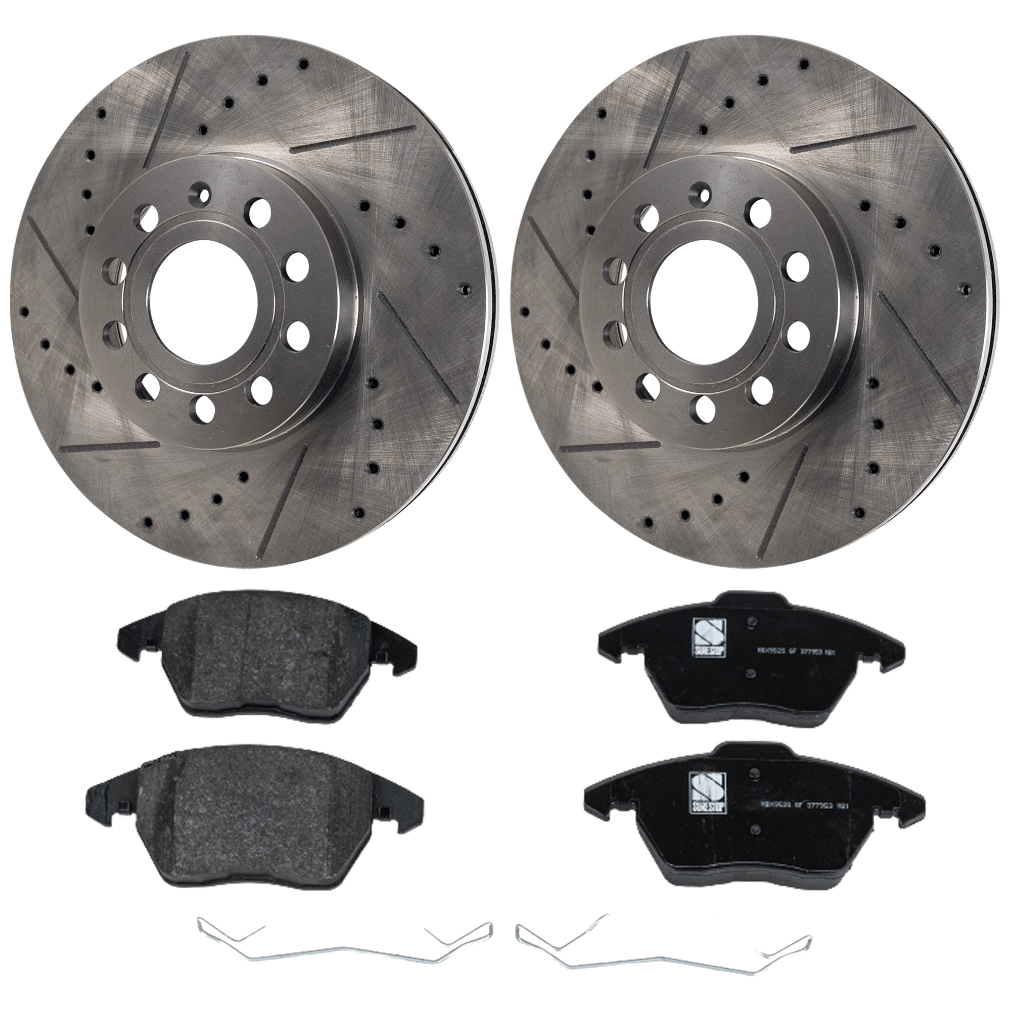 AM JETTA 10-18 FRONT BRAKE DISC AND PAD KIT 2 Wheel Set SKU KIT 081324 C2103 OEM 34303-45111-900412-60074028-45