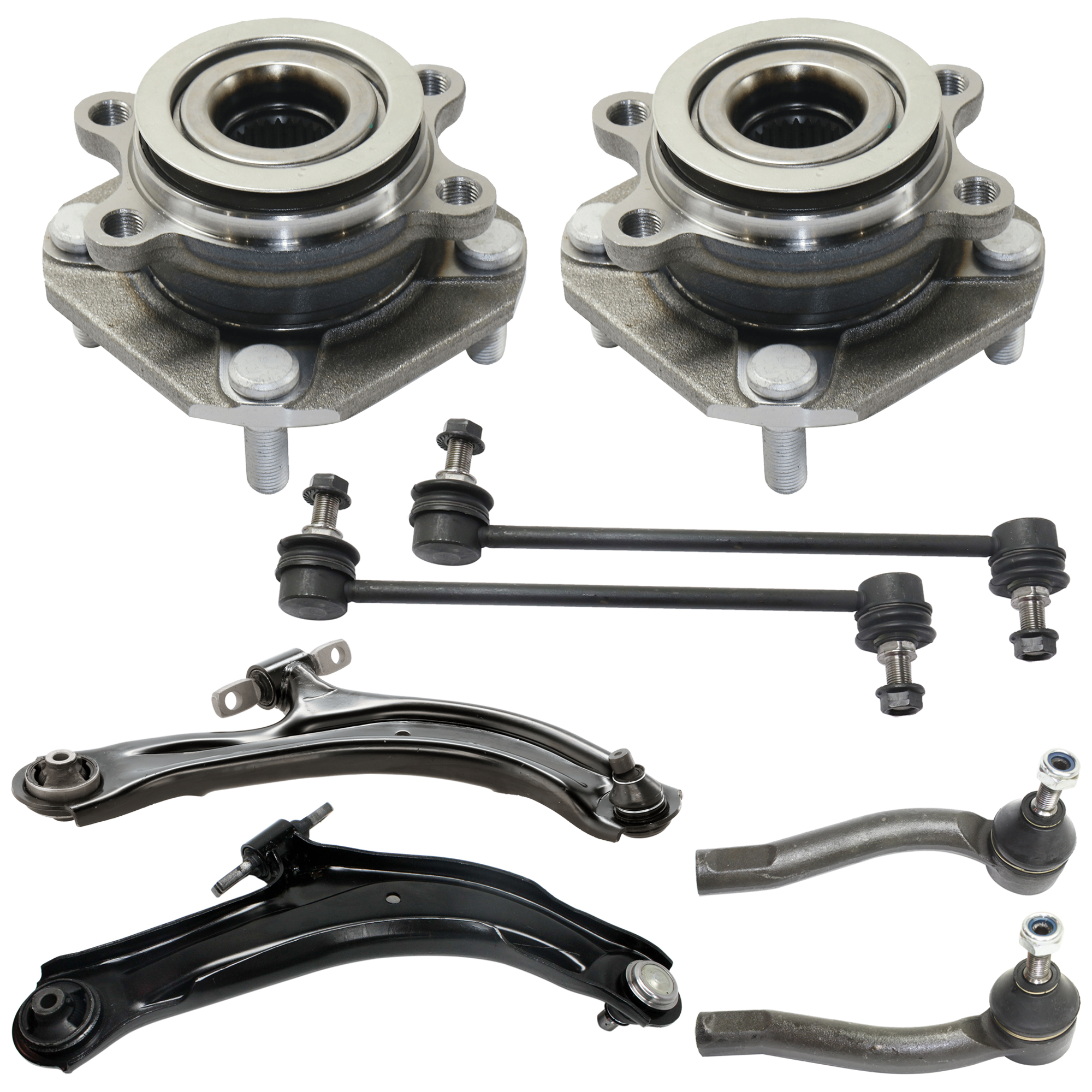 AM SENTRA 07-12 FRONT HUB ASSEMBLY RH AND LH 8 pc kit with Control Arms Sway Bar Links Tie Rod Ends SKU KIT 081324 C278 OEM 91330201-54500ET000-54501ET000