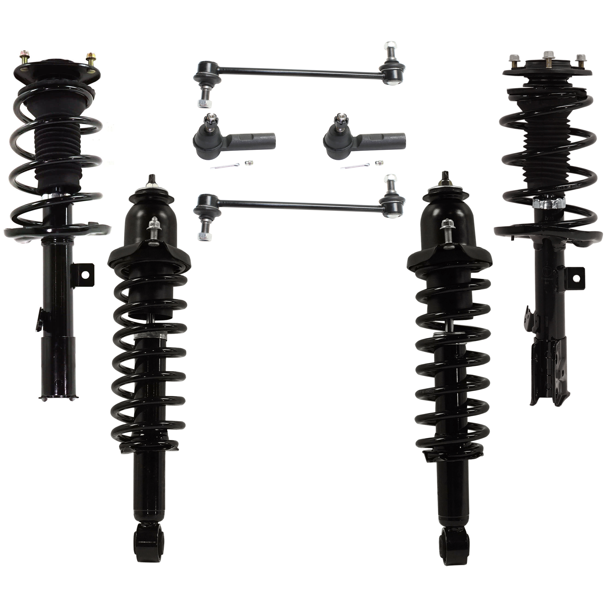 AM COROLLA 14-19 FRONT SUSPENSION KIT RH AND LH 8 pc Kit with Loaded Strut Sway Bar Link and Tie Rod End SKU KIT 081324 C285 Partslink TO4522101 OEM SR4644-710867-172991R 4853002G