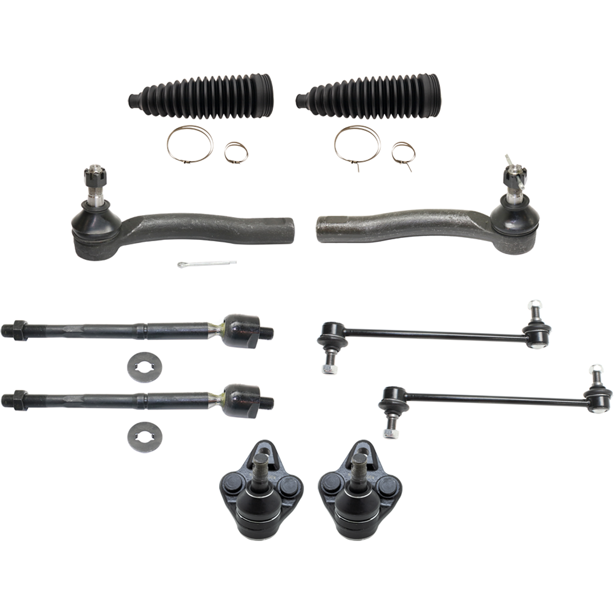 AM COROLLA 03-08 FRONT BALL JOINT RH AND LH Lower 10 pc Kit with Steering Rack Boot Sway Bar Link and Tie Rod End SKU KIT 081324 C286 OEM 104289-1014808-1015320-1015777