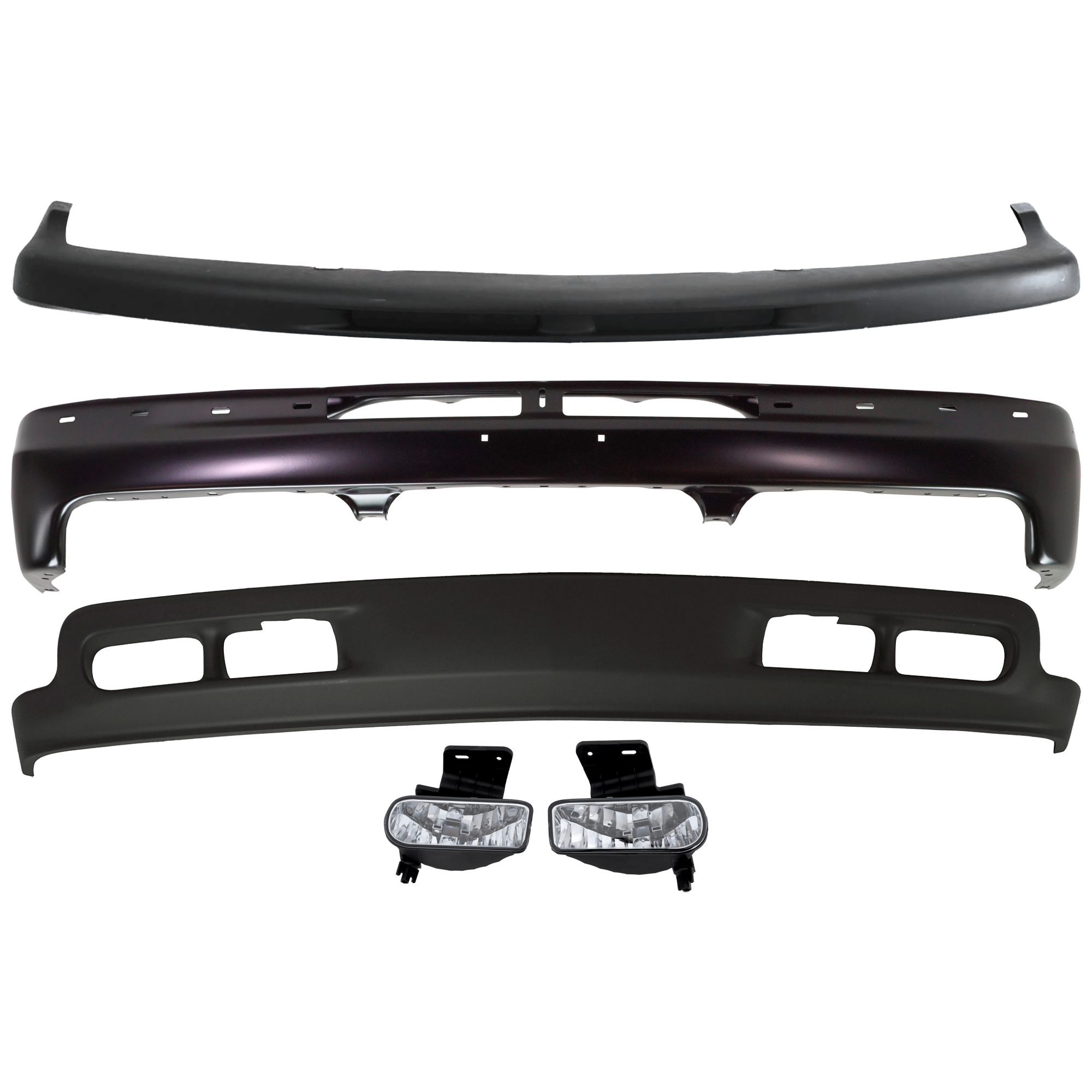 AM SUBURBAN 1500-2500-00-04 FRONT BUMPER 4 pc. Kit w Bumper Trim Fog Light and Valance SKU KIT 081324 C349 Partslink GM1002375 GM1051103 GM2593113 GM2592113 GM1092167 OEM 12335826 PFM 15050703-19433556