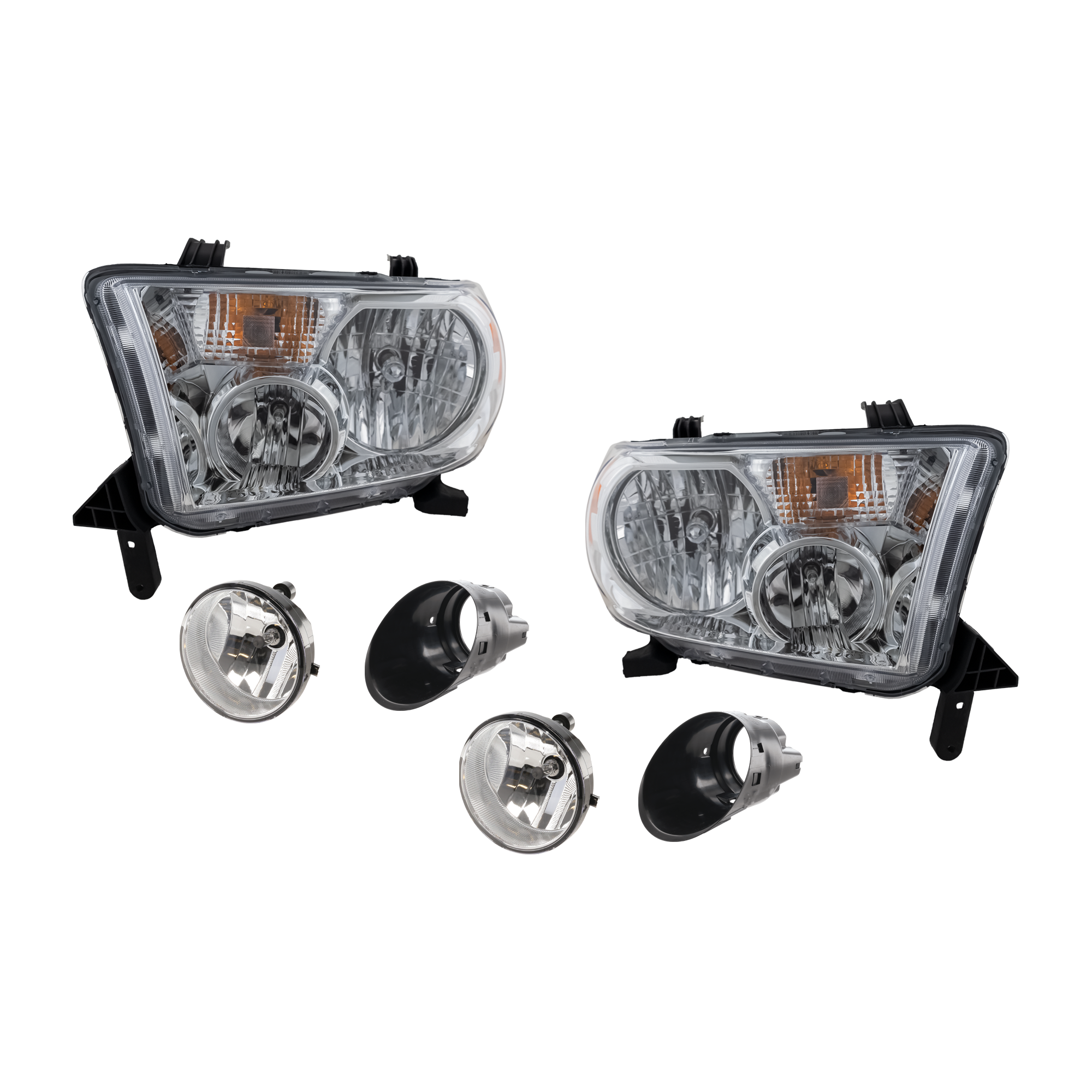 AM TUNDRA 07-13 HEAD LAMP RH AND LH 6 pc Kit with Fog Light Bracket and Fog Light SKU KIT 081324 C352 Partslink TO2502171 TO2503171 TO2592117 TO2601101 TO2600101 OEM 811100C051-811500C051-81210AA0