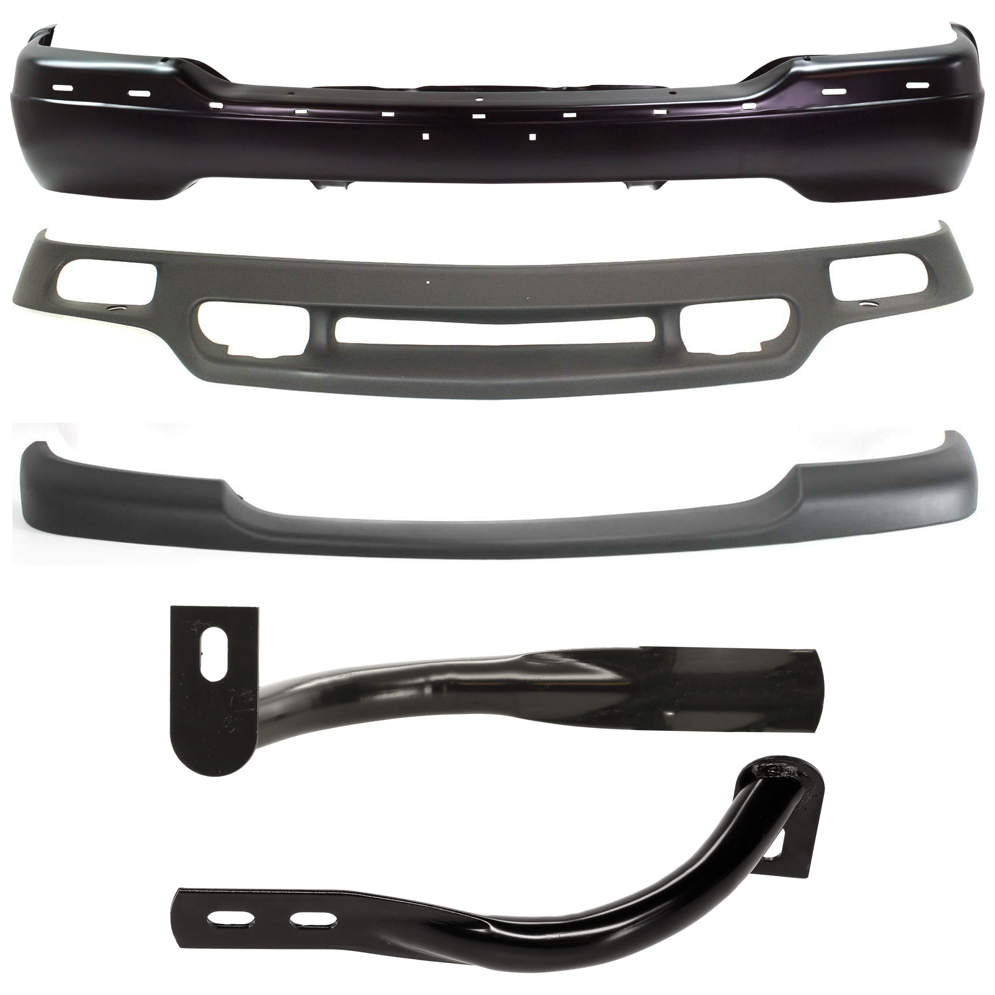 AM SIERRA 1500-99-02 YUKON XL 2500-00-06 FRONT BUMPER 5 pc kit w Valance Bumper Trim and Bumper Bracket SKU KIT 081324 C353 Partslink GM1002374 GM1066129 GM1067129 GM1051105 GM1092169 OEM 12479717-15705657-15705658-157