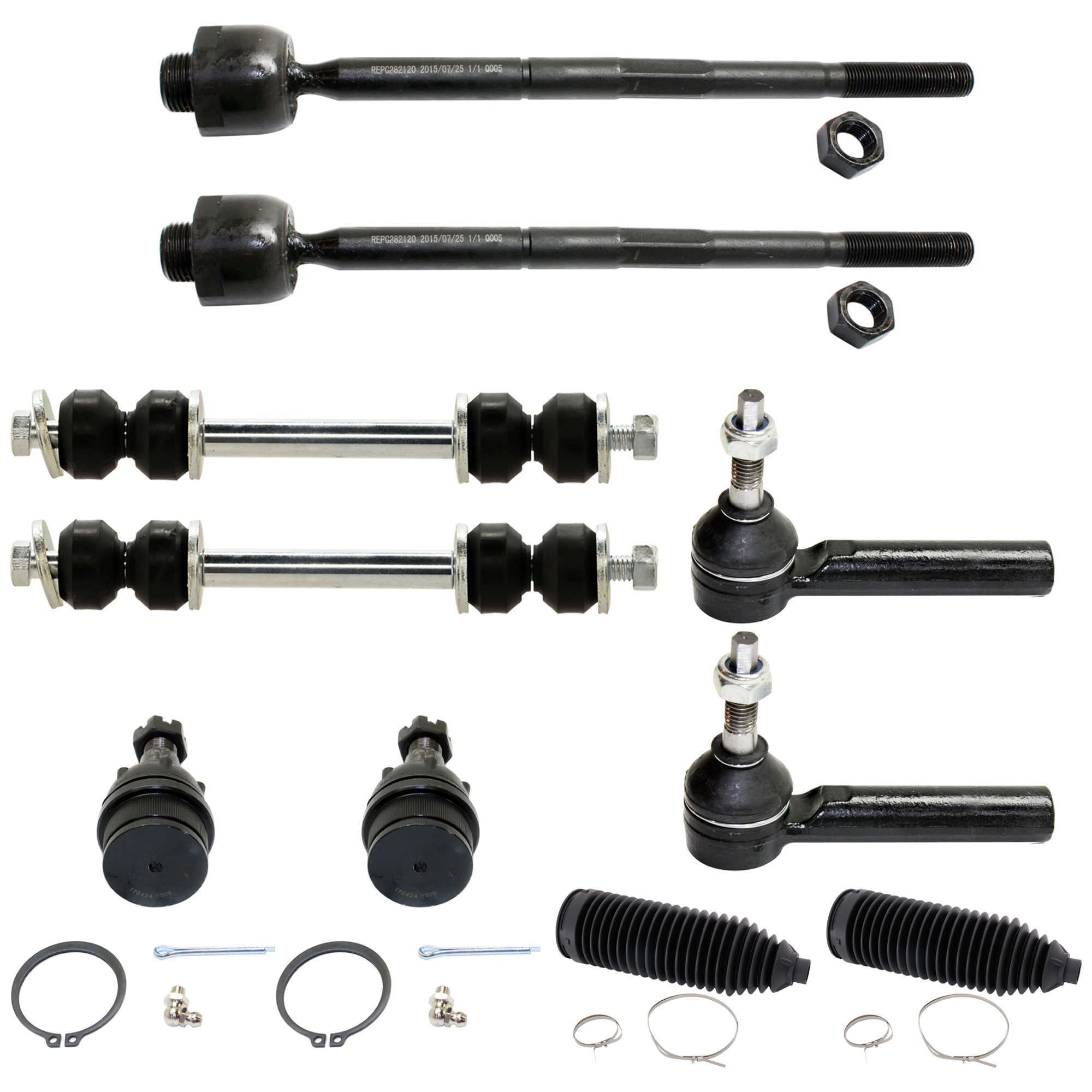 AM ESCALADE TAHOE YUKON 07-14 FRONT TIE ROD RH=LH Inner and Outer 10 pc kit with Ball Joint Steering Rack Boot and Sway Bar Link SKU KIT 081324 C378 OEM 15254061-2695587-4051169-15254