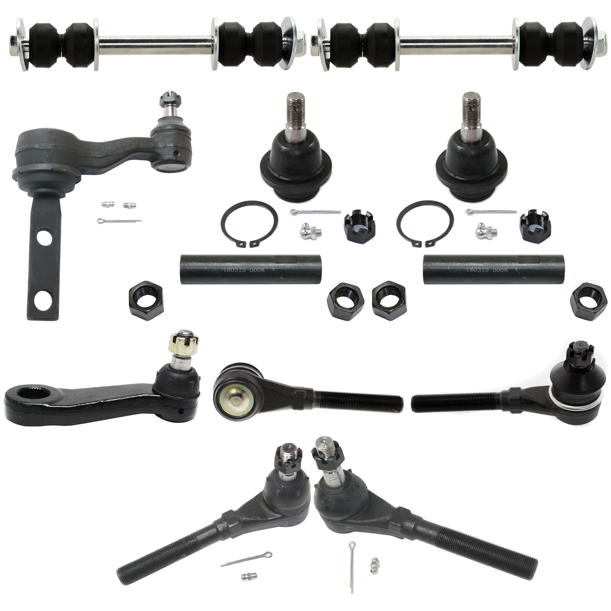 AM F SERIES 97-04 FRONT IDLER ARM 12 pc Kit with Ball Joint Pitman Arm Sway Bar Link Tie Rod Adjusting Sleeve and Tie Rod End SKU KIT 081324 C46 OEM 104222-285019-1016769-26014