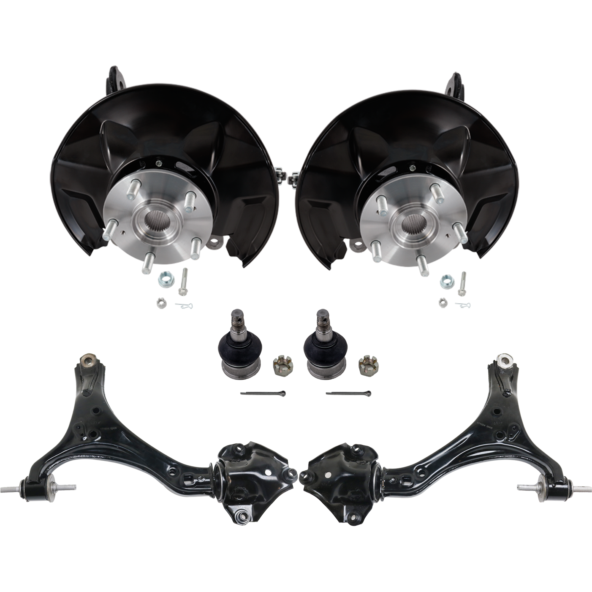 AM ACCORD 13-17 FRONT KNUCKLE RH AND LH 6 pc Kit Steering with Ball Joint and Control Arm SKU KIT 081324 C497 OEM 44300T2AA51-44300T2AA61-44600T