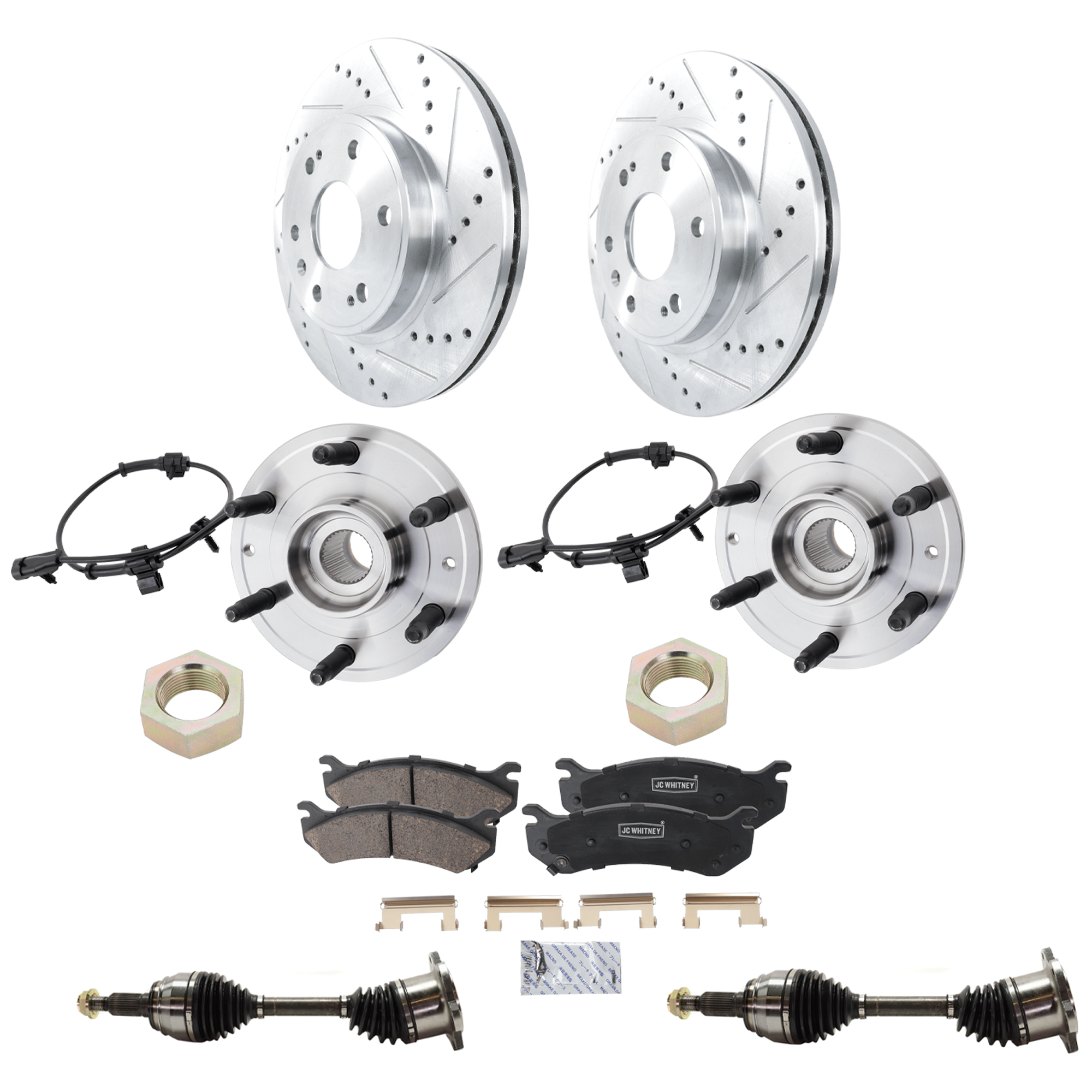 AM SILVERADO SIERRA 1500-99-06 FRONT BRAKE KIT WITH AXLE ASSEMBLY AND WHEEL HUBS 2 Wheel Set SKU KIT 081324 C521 OEM 19914-55054-56825-101419-14525