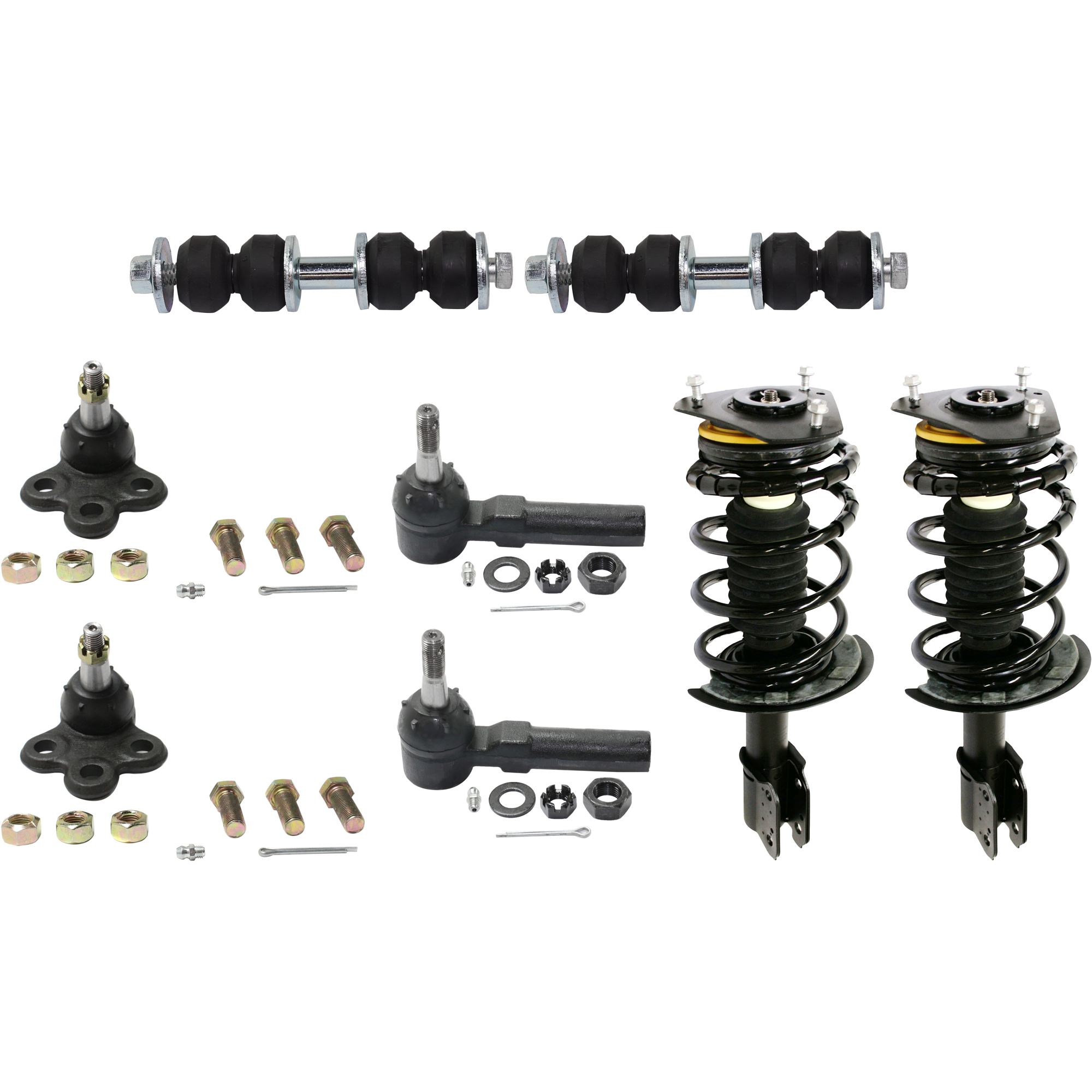 AM CENTURY 97-05 MONTE CARLO 00-07 FRONT FULLY LOADED STRUT RH AND LH Gas Charged Twin tube w Ball Joint Tie Rod End and Sway Bar Link Set of 8 SKU KIT 081324 C554 OEM 22064733-22064734-104257-28