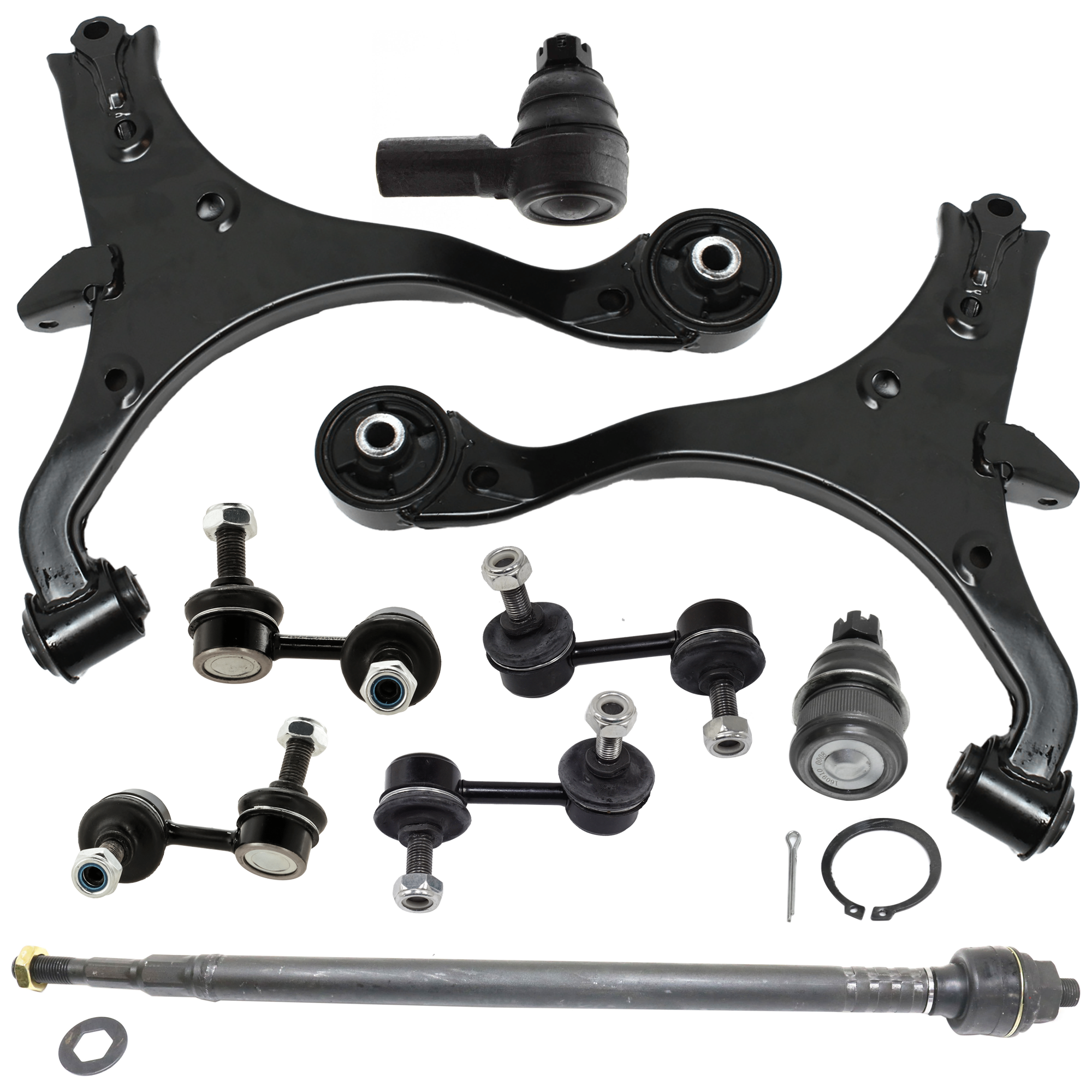 AM EL CIVIC 01-05 FRONT CONTROL ARM RH AND LH Lower 9 pc kit with Tie Rod End Sway Bar Link and Ball Joint SKU KIT 081324 C55 OEM 51350S5A306-51350S5AA02-51350S