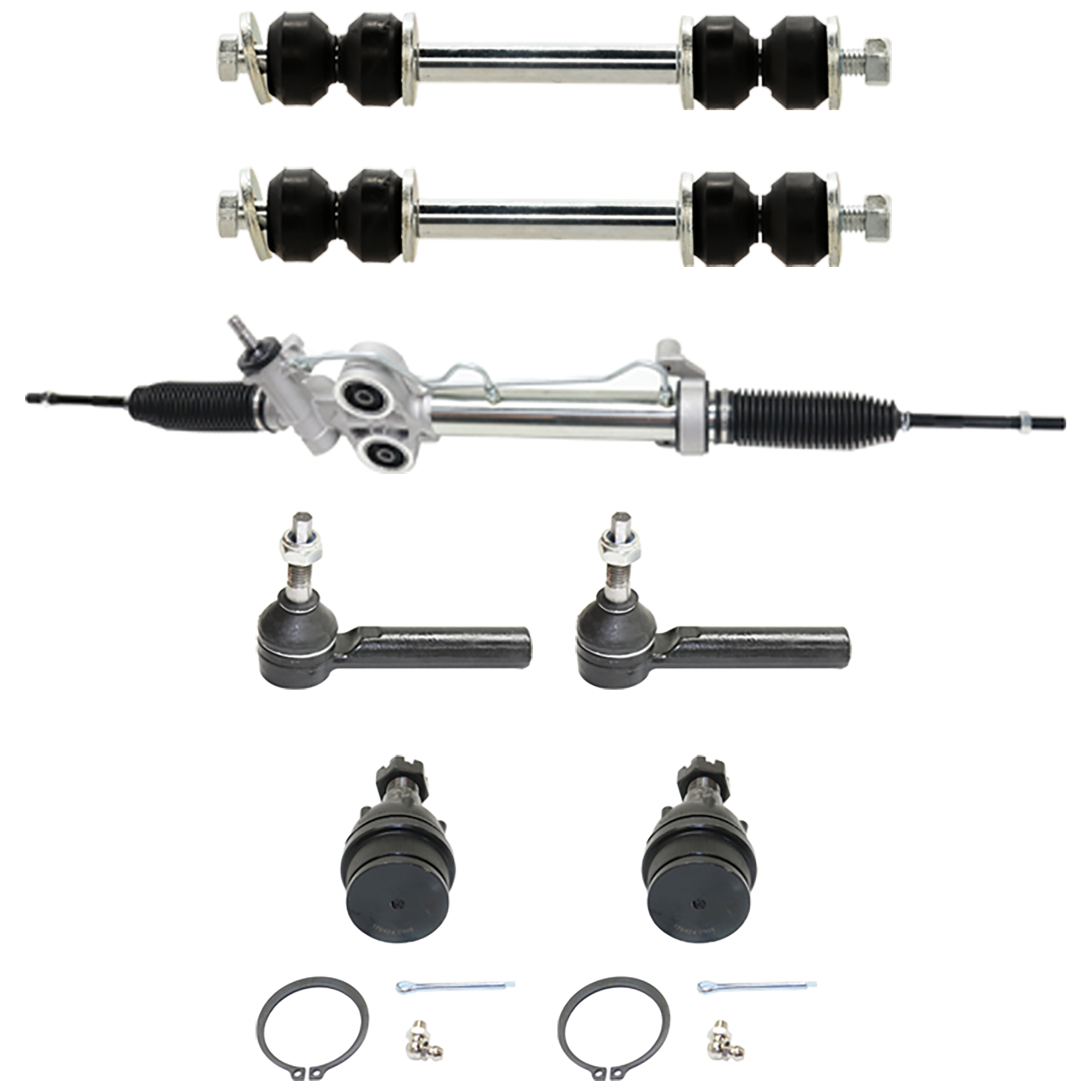 AM SILVERADO 1500-08-13 STEERING RACK Power w Inner Tie Rods 7 pc Kit with Ball Joint Sway Bar Link and Tie Rod End SKU KIT 081324 C569 OEM 19133646-19133648-19153072-191