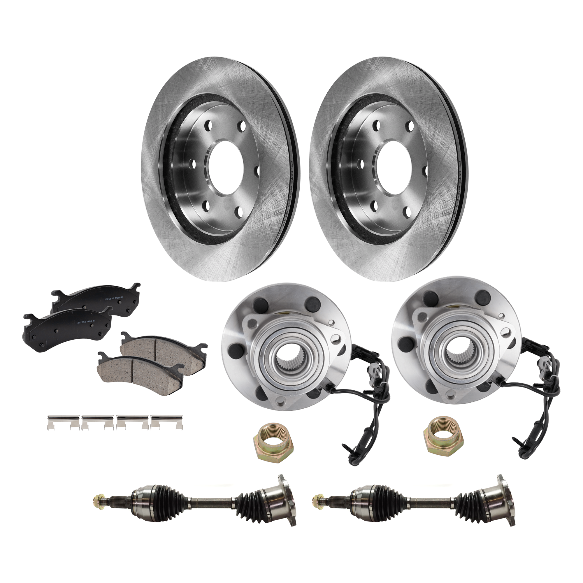 AM SILVERADO SIERRA 1500-99-06 FRONT BRAKE KIT WITH AXLE ASSEMBLY AND WHEEL HUBS 2 Wheel Set SKU KIT 081324 C572 OEM 18060214-15716362-19241877-192