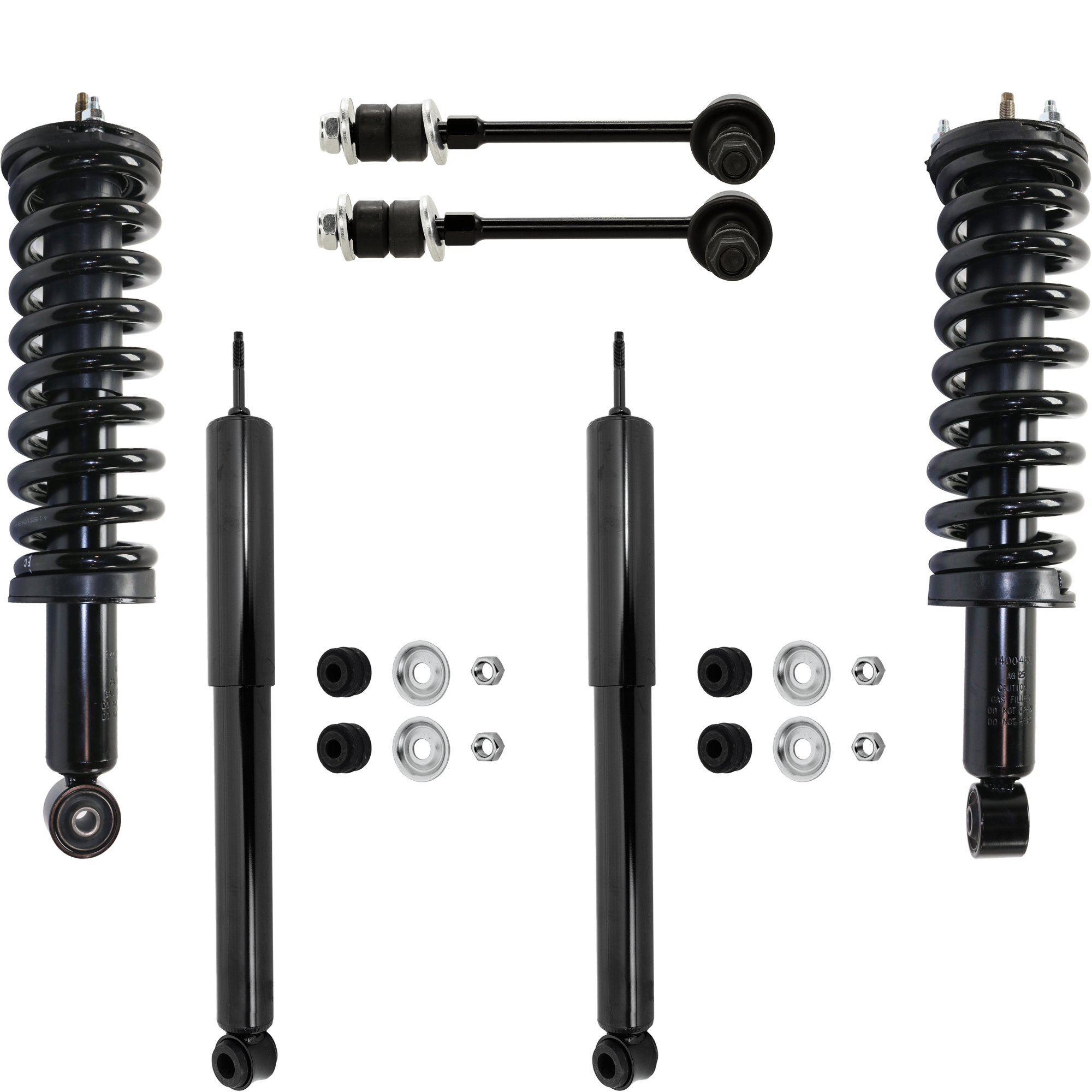 AM 4RUNNER 96-02 FRONT AND REAR SHOCK ABSORBER AND STRUT ASSEMBLY RH AND LH 6 pc kit with Sway Bar Links SKU KIT 081324 C642 OEM 11562-813760 LS3380291R LS5706