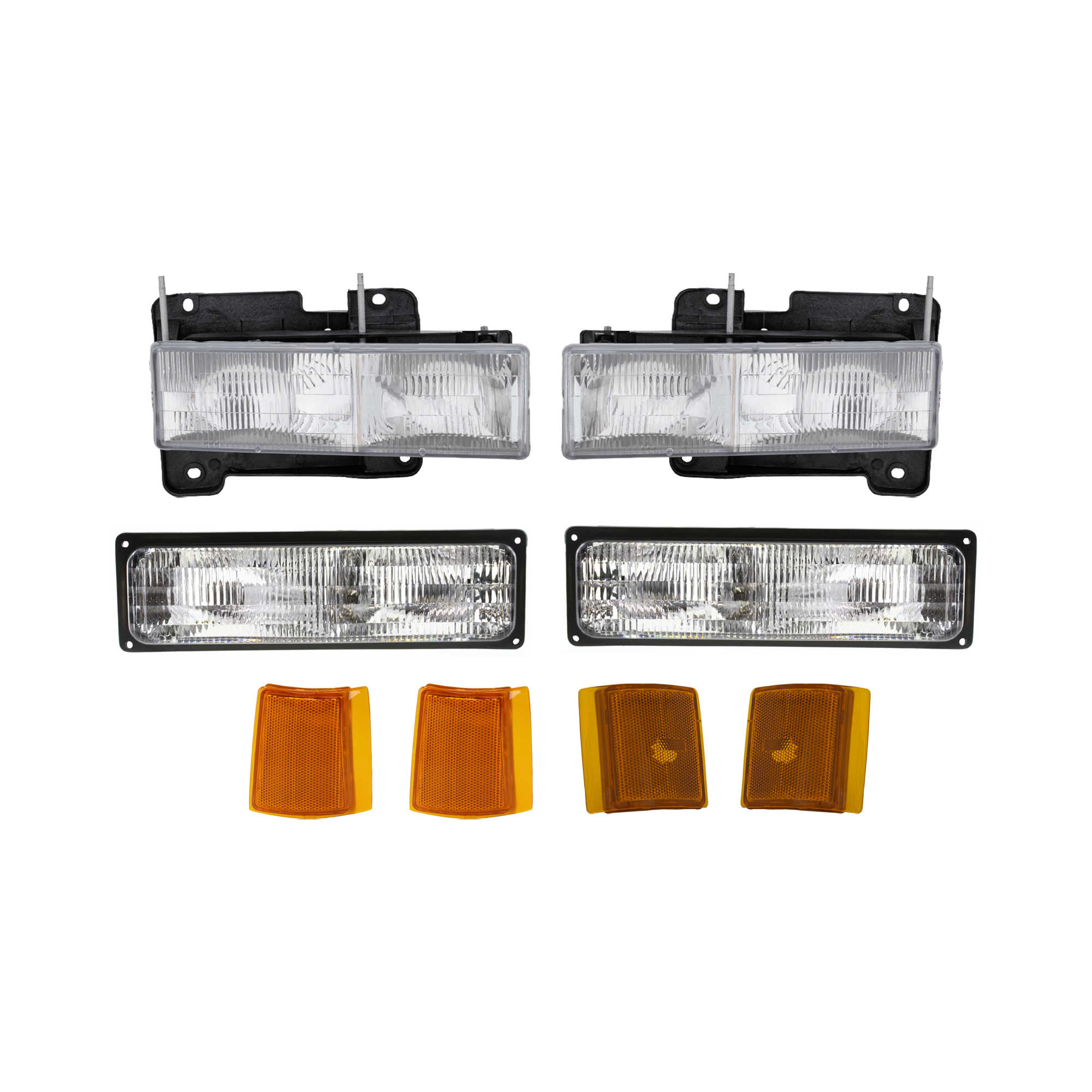 AM C1500 SUBURBAN C2500 SUBURBAN 94-99 HEAD LAMP RH AND LH 8 pc kit with Reflector Side Marker and Turn Signal Light SKU KIT 081324 C65 Partslink GM2502101 GM2503101 GM2550148 GM2551148 GM2550145 GM2551145 GM2520128 GM2521128 OEM 15034929-15034930-5977463-5977