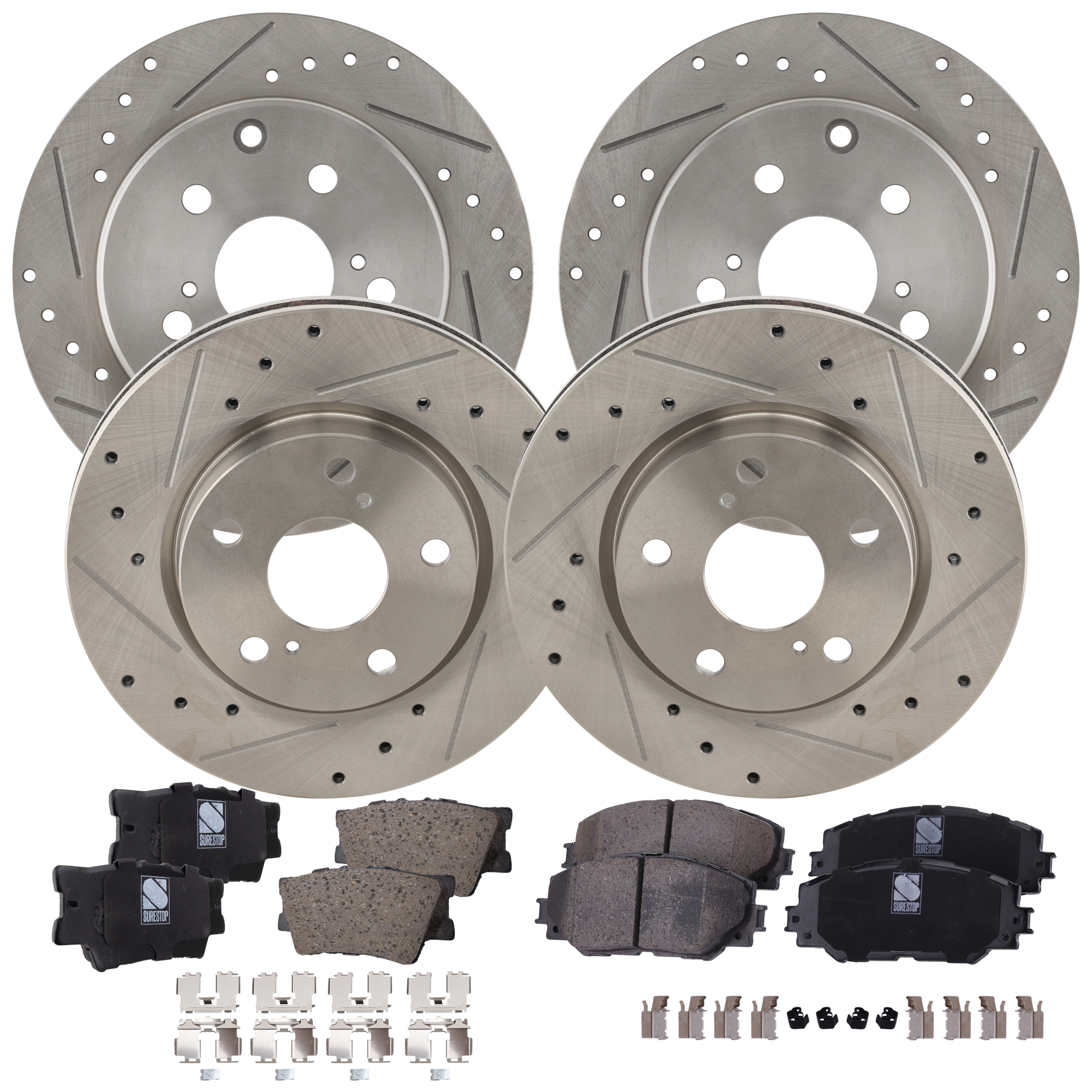 AM RAV4-09-18 FRONT AND REAR BRAKE DISC AND PAD KIT 8 pc Kit SKU KIT 081324 C789 OEM 31443-44657-60407-0833294-9003