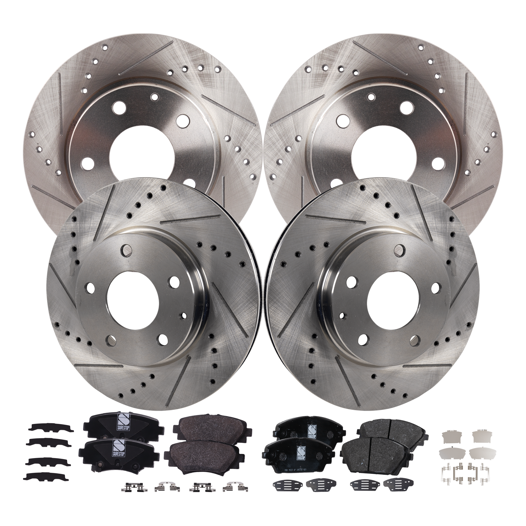 AM MAZDA 3-14-16 FRONT AND REAR BRAKE DISC AND PAD KIT 4 Wheel Set SKU KIT 081324 C795 OEM 44787-0833586-60080049-981500R