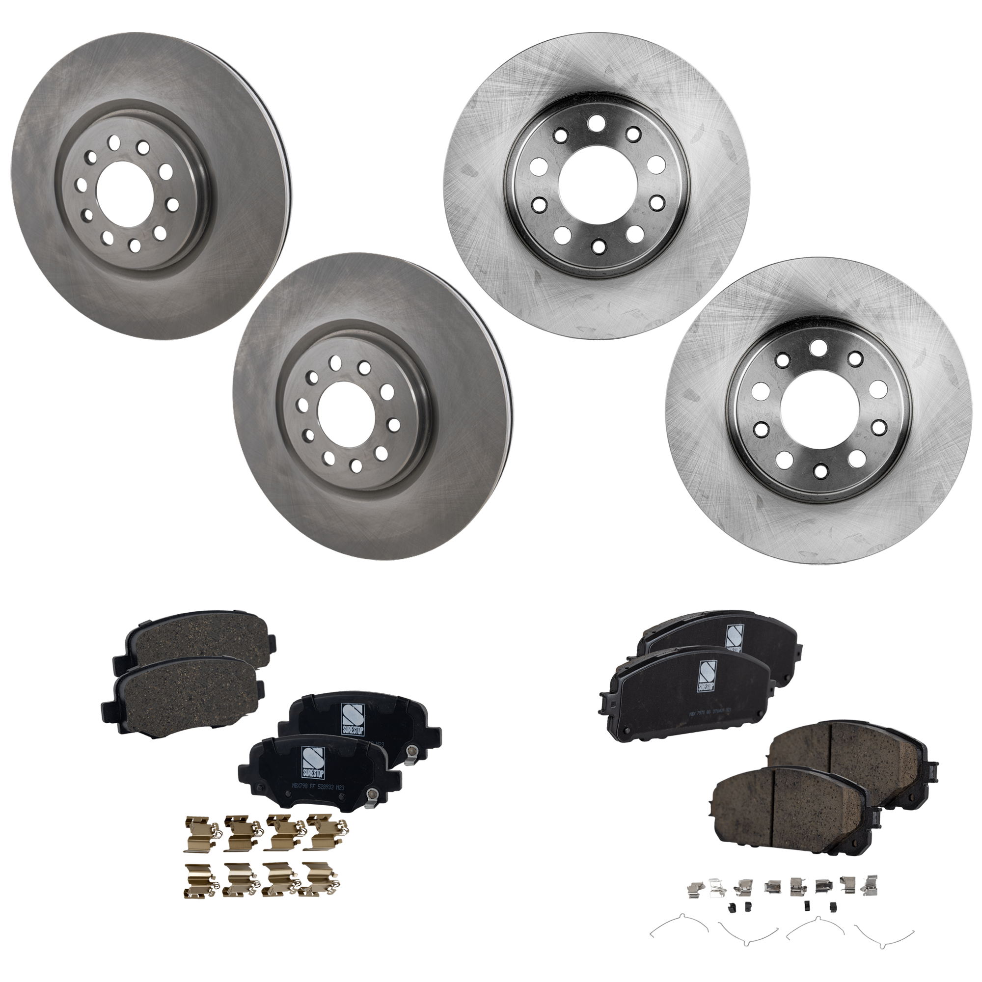 AM CHEROKEE 16-22 FRONT AND REAR BRAKE DISC AND PAD KIT 8 pc Kit SKU KIT 081324 C796 OEM 43192-850380-60042012-781099R