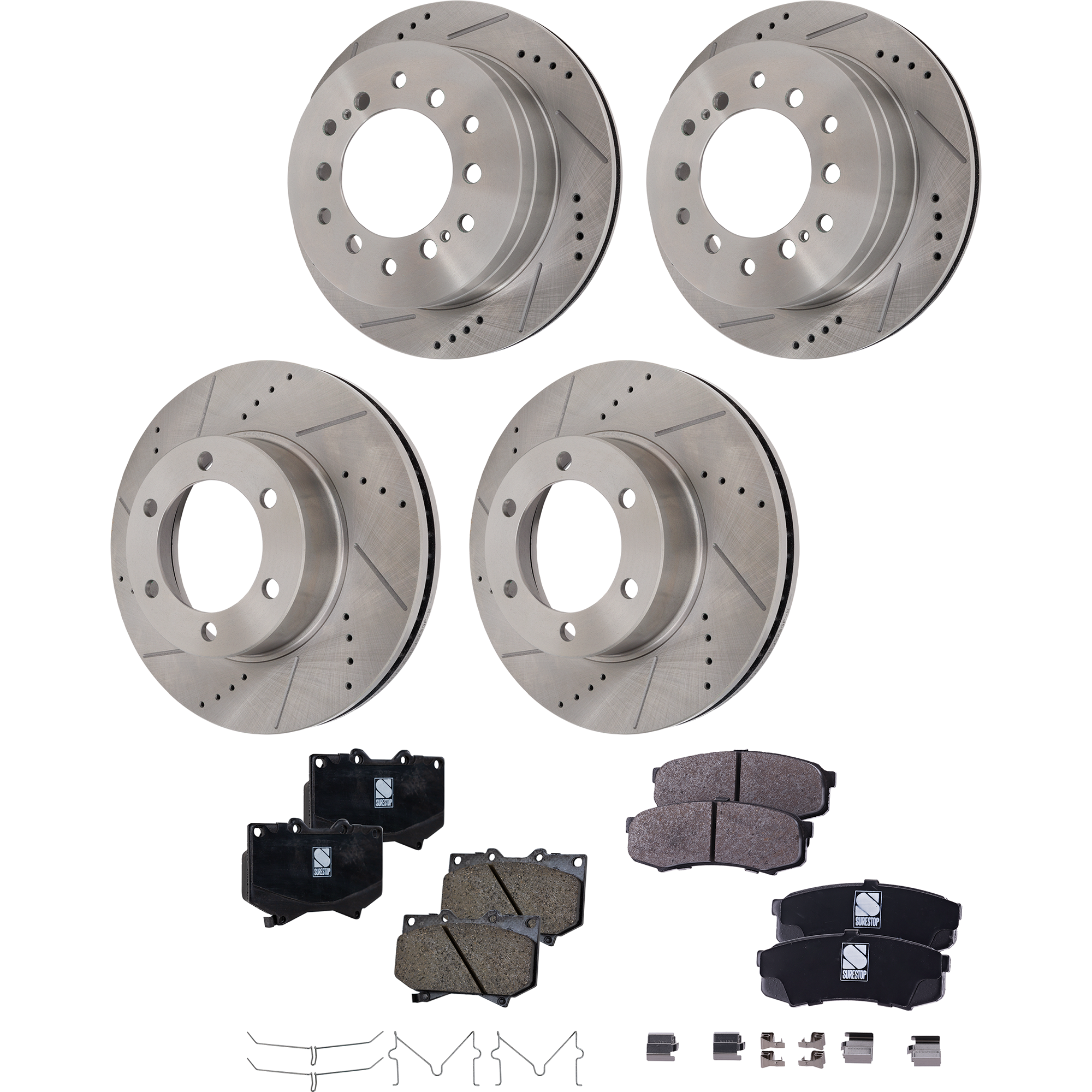 AM SEQUOIA 01-02 FRONT AND REAR BRAKE DISC AND PAD KIT 8 pc Kit SKU KIT 081324 C801 OEM 31294-145330-479325-0832919-10
