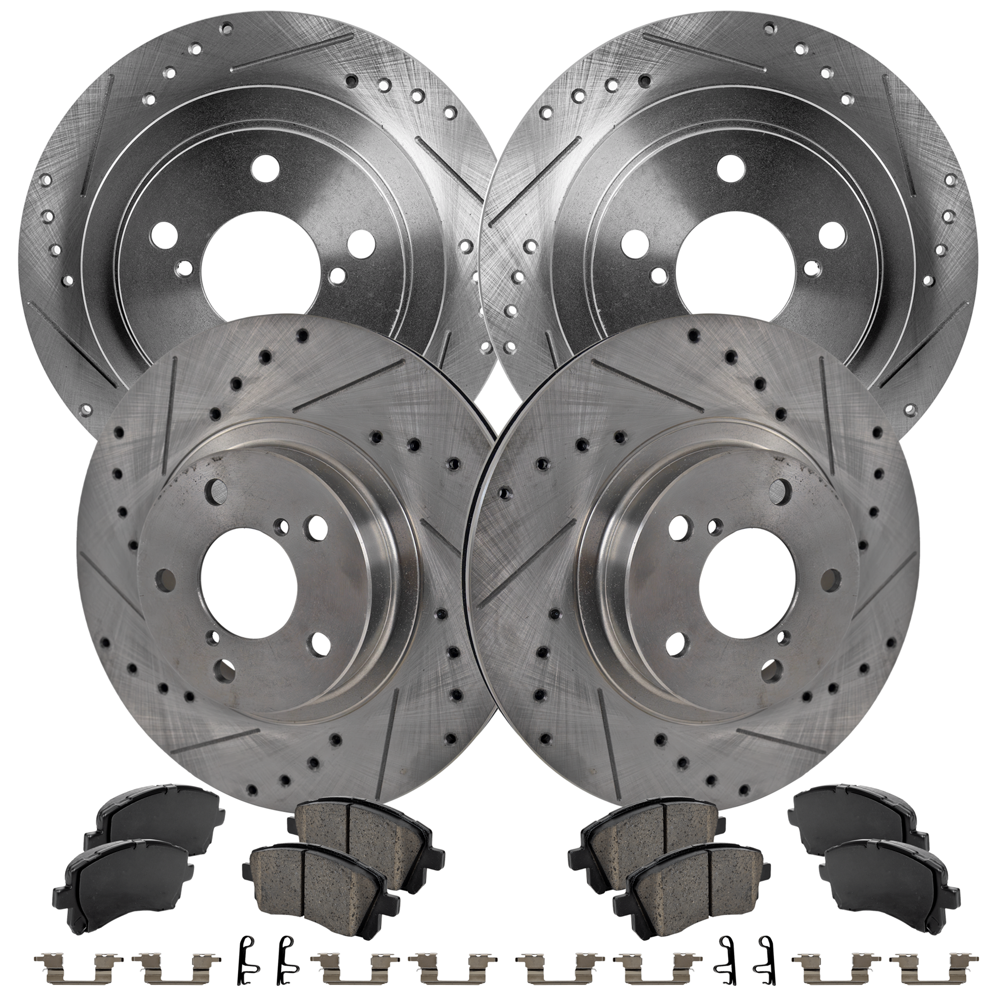 AM IMPREZA 99-01 FRONT AND REAR BRAKE DISC AND PAD KIT 4 Wheel Set SKU KIT 081324 C805 OEM 189-19887-25370-31059-3124
