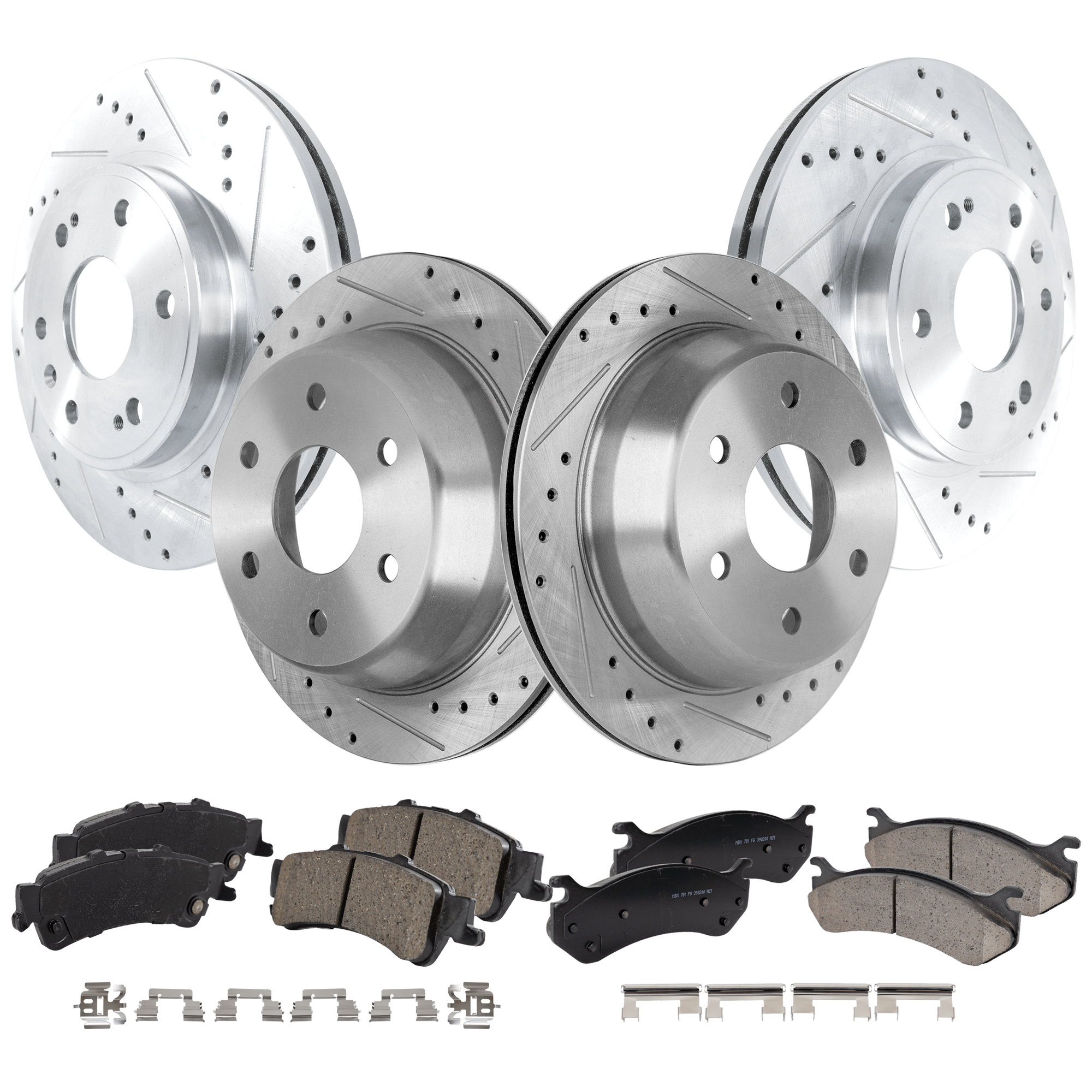 AM SILVERADO 1500 SIERRA 1500-99-06 FRONT AND REAR BRAKE DISC AND PAD KIT 4 Wheel Set SKU KIT 081324 C808 OEM 90048037-56827FZN 19914-55054
