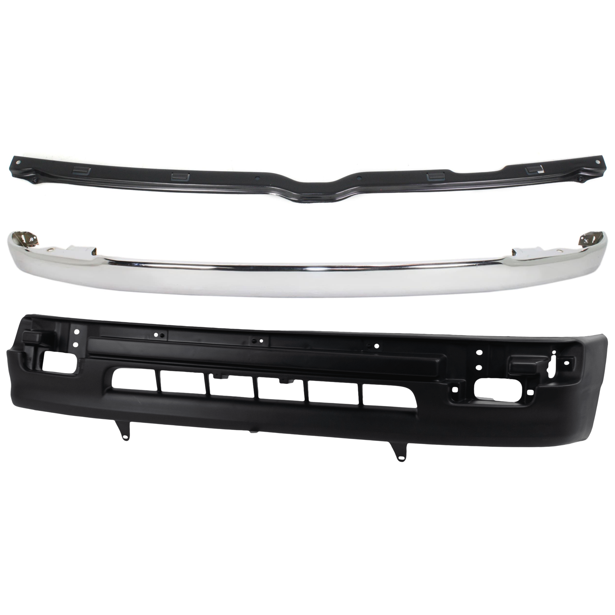 AM TACOMA 98-00 FRONT BUMPER MOLDING Chrome 3 pc Kit with Bumper Reinforcement and Valance SKU KIT 081324 C851 Partslink TO1002165 TO1006170 TO1095171 OEM 5210104090-5252104010-53911040