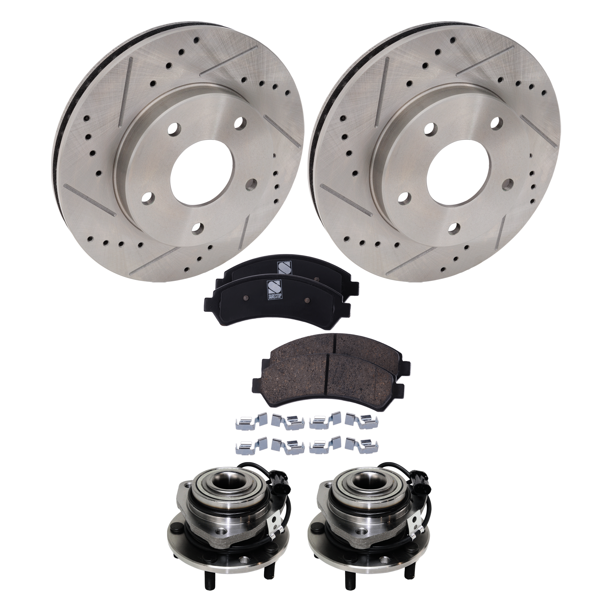 AM BLAZER 98-05 FRONT HUB ASSEMBLY RH=LH 6 pc Kit with Brake Disc and Brake Pad Set SKU KIT 081324 C949 OEM 12413045-19848-55047-56694-659
